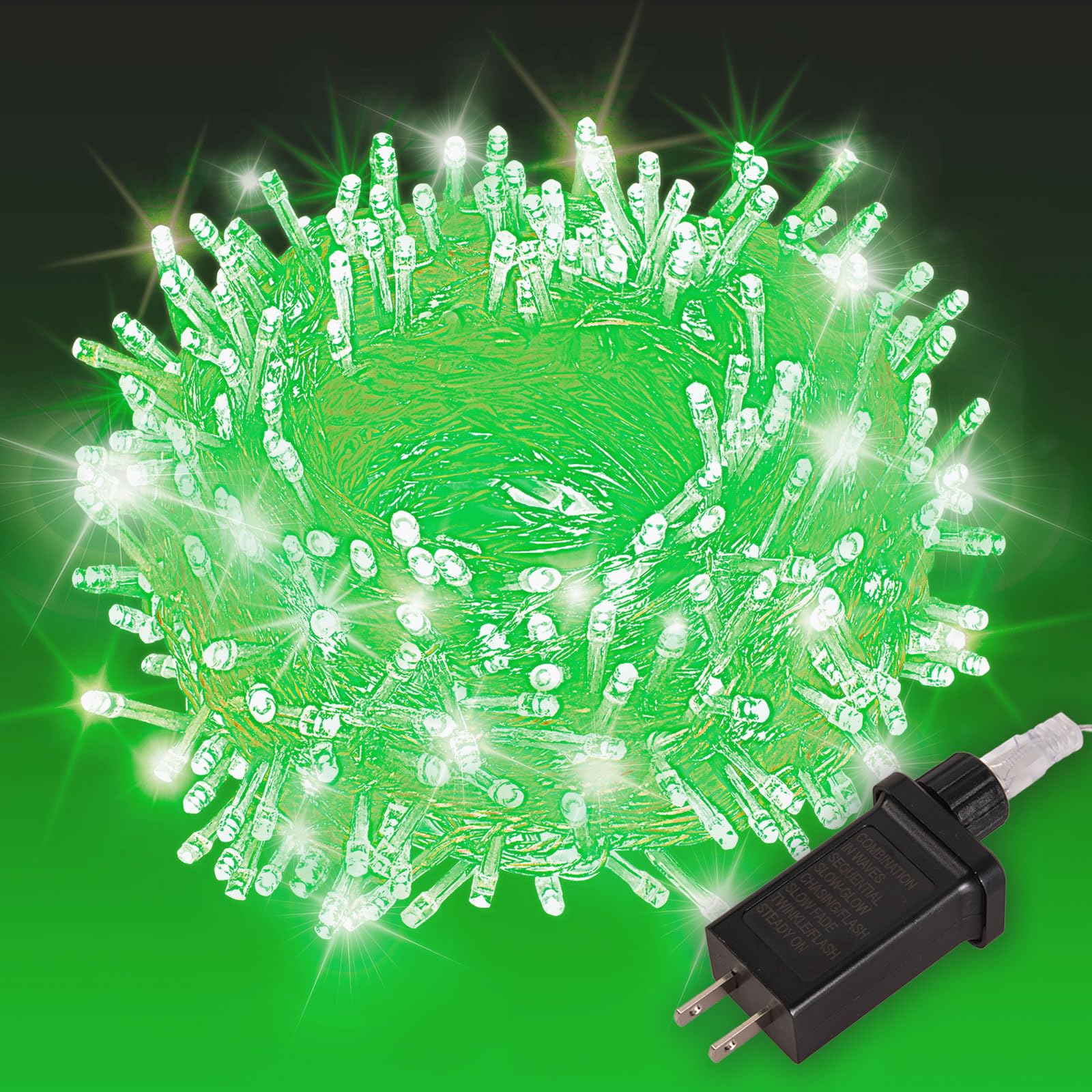 Etinga 200 LED Green String 66ft, Plug in Fairy with 8 Modes, Indoor Outdoor Decoration for St. Patricks Day, Christmas, Garden