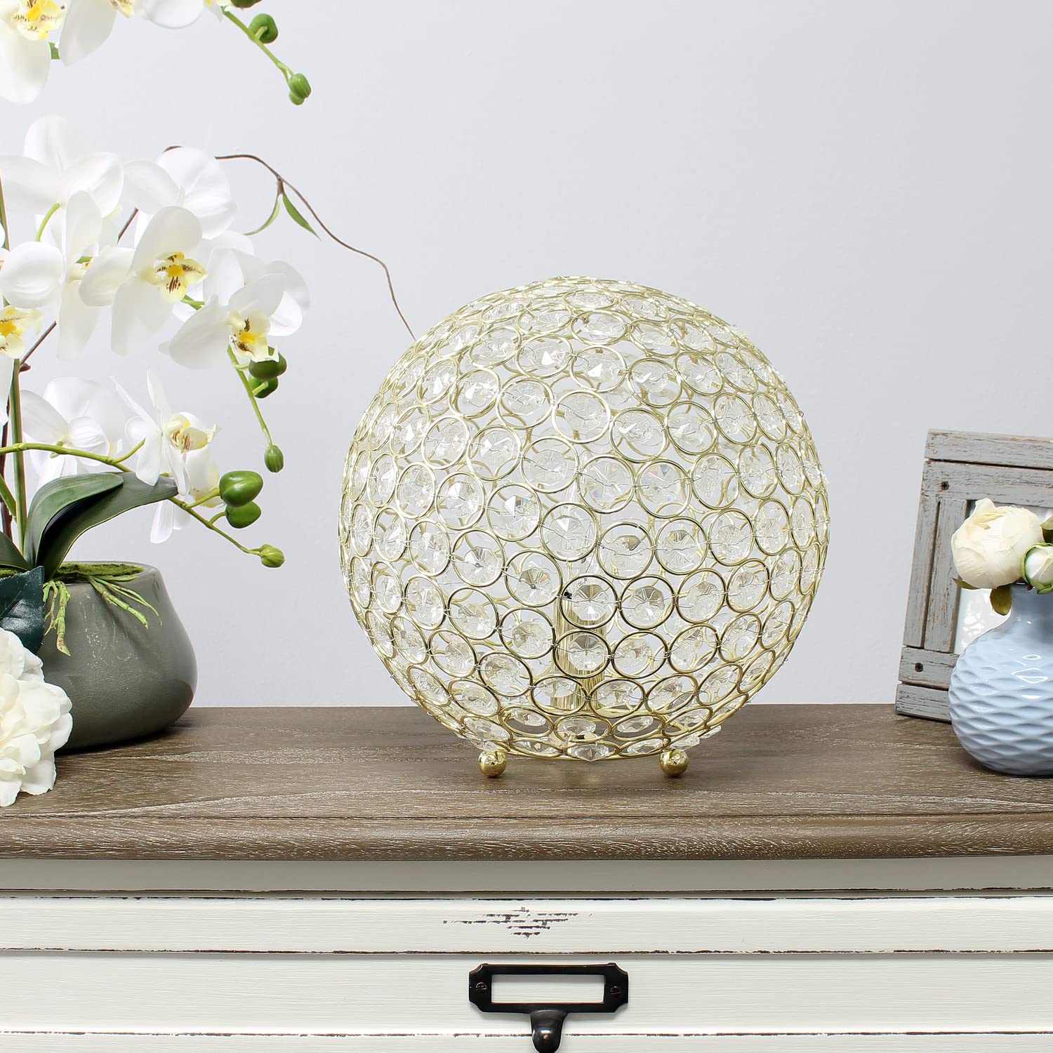 LALIA HOME Elipse Table Lamp, 10in Crystal, Gold, Model LHT-3013, for Living Room, Bedroom, Office, Home Décor