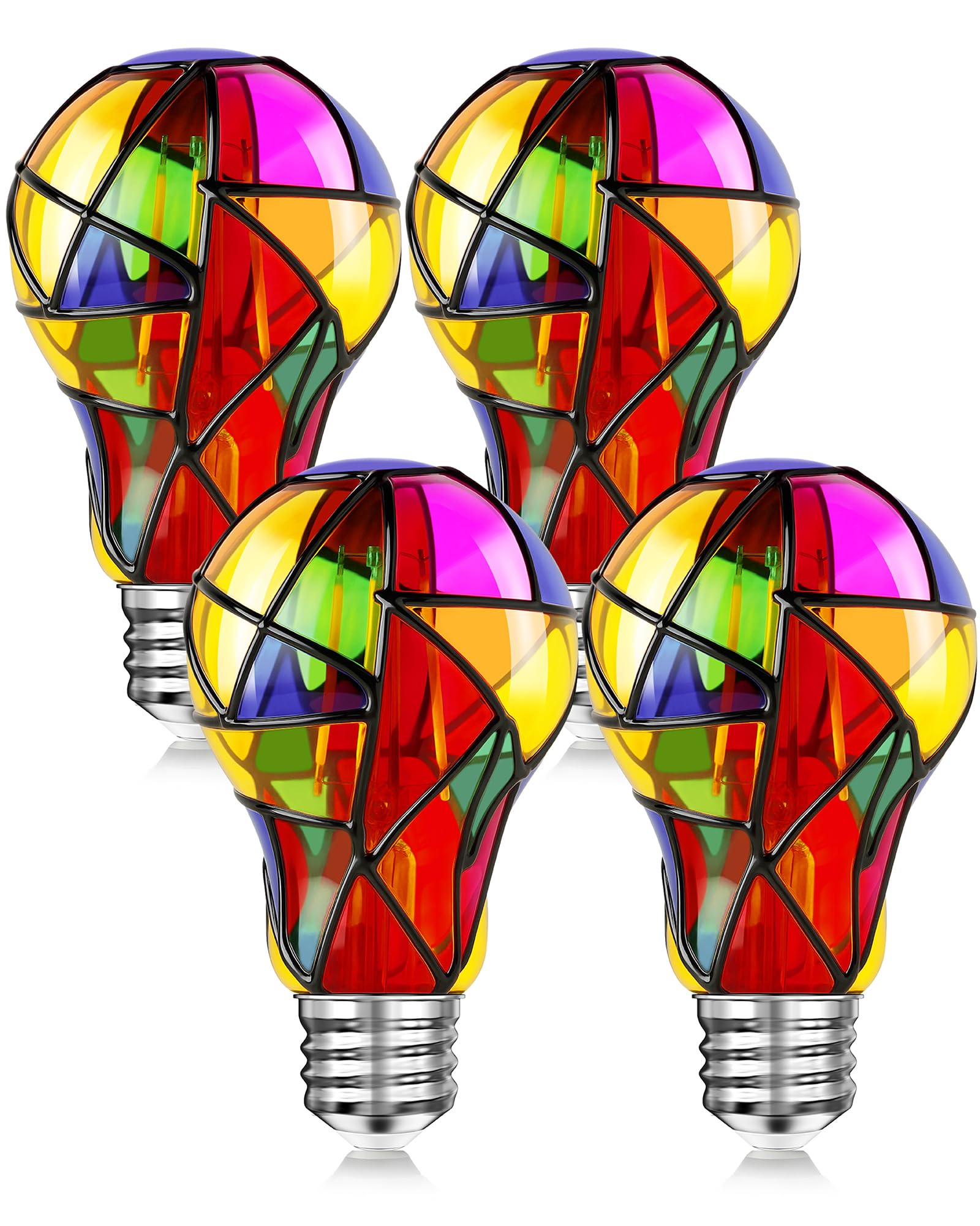 Eternyx LED Stained Glass Light Bulb, 3.5W E26 A19 Decorative Bulbs, Hand-discomfort-reducingted, 4 Pcs, Ideal for Home, Party, Garden,