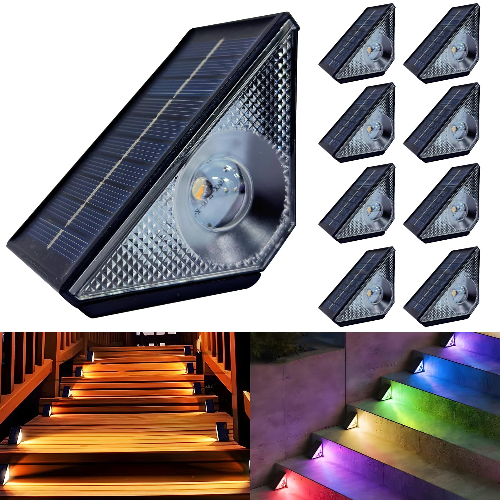 Solar Deck Lights Outdoor - 8 Pack Solar Step Light CIYOYO Waterproof Fence Lights for Patio Stairs Post Pathway Porch Driveway