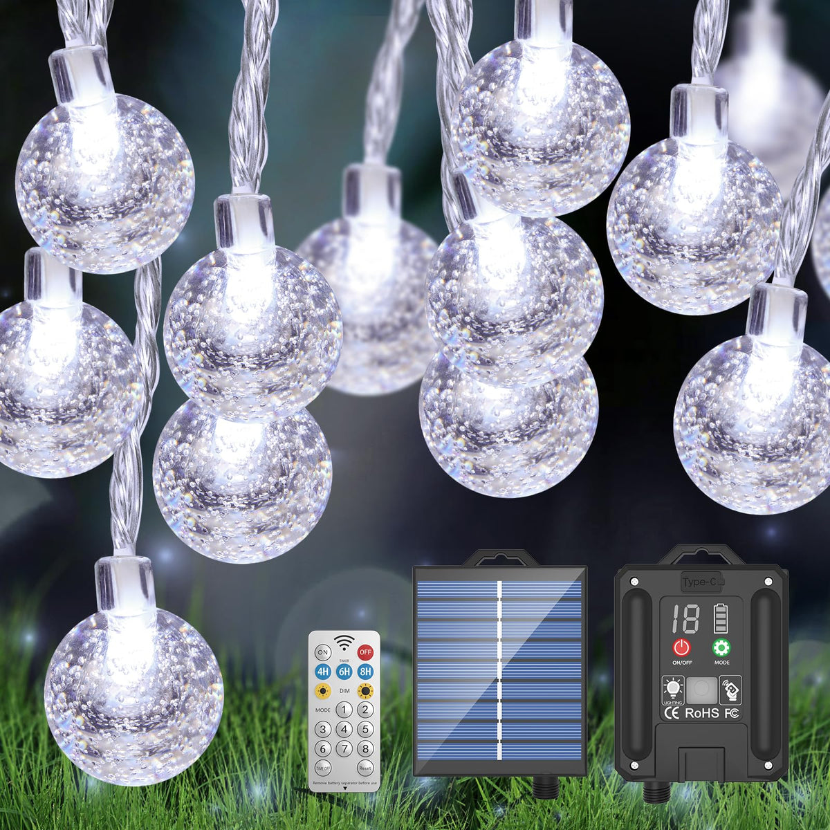 GOODEA.fun 56FT 100LED Solar String Lights, Outdoor Solar Patio Lights with Remote, 1800mah Battery Small Globe Lights, 8 Lighti