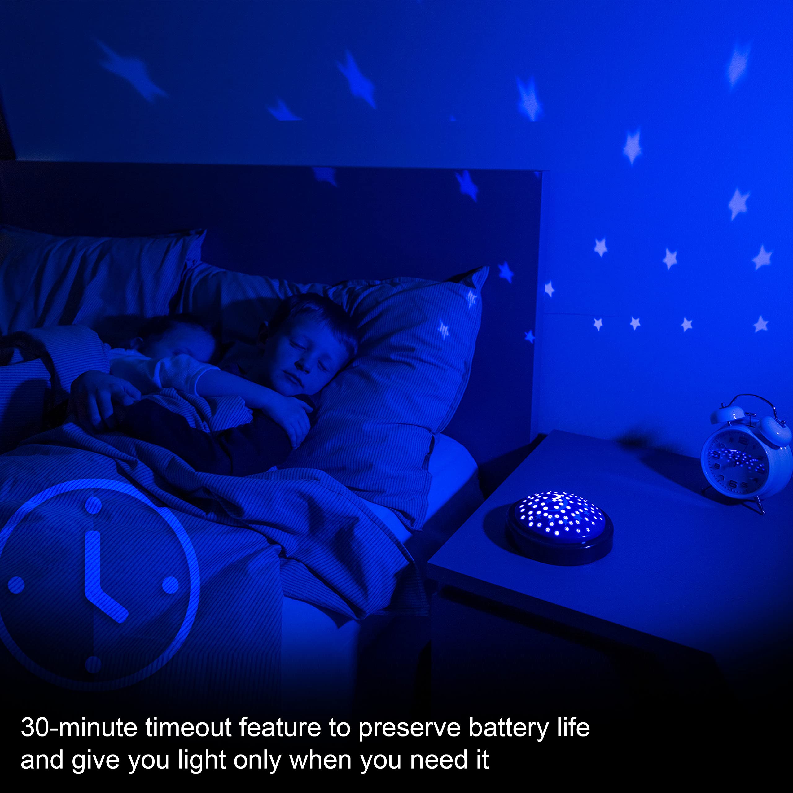 Ge Led Moon And Star Projector Night Light, Battery Operated Tap Light, Ideal For Kids Bedrooms, Playrooms, And Nurseries - 1745