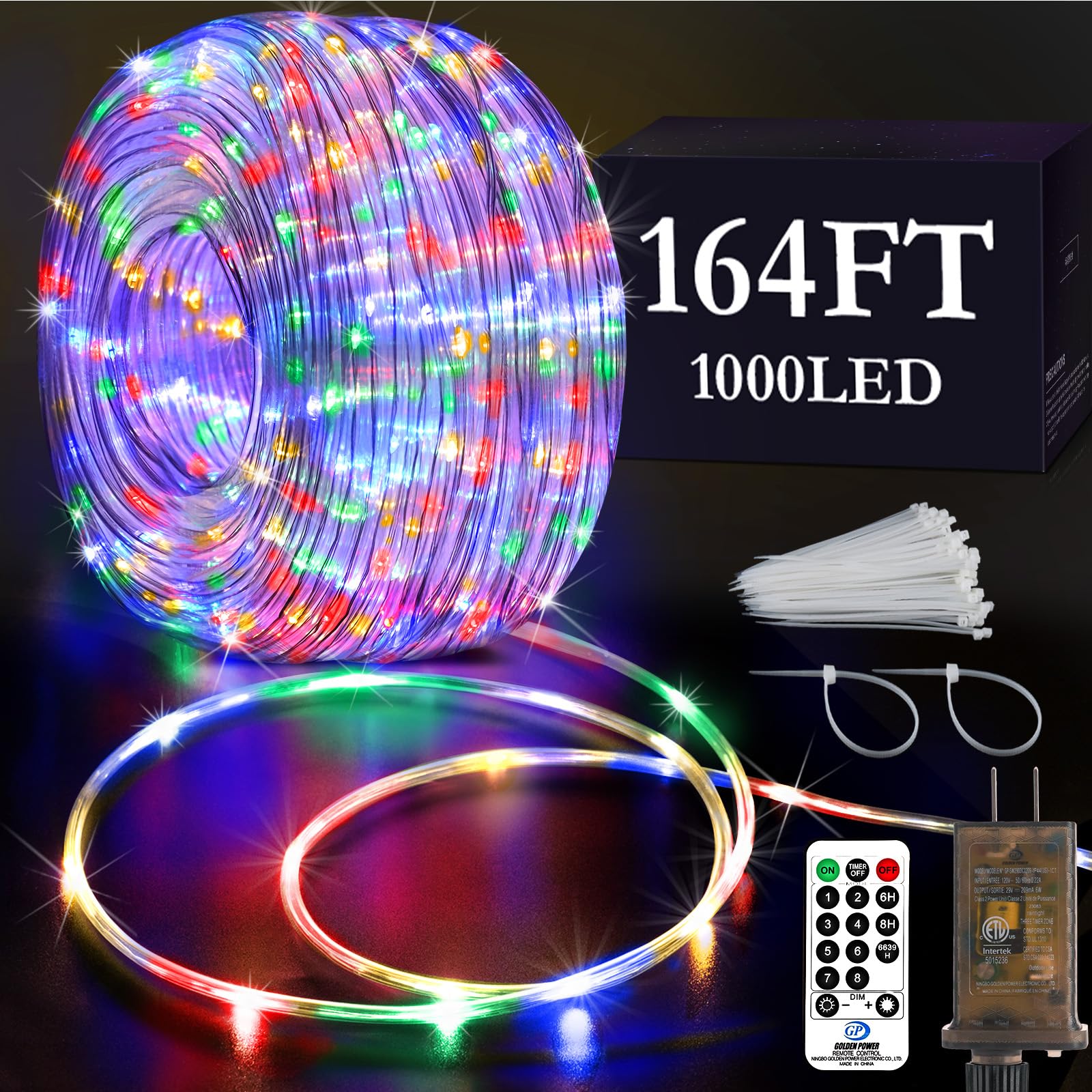KNONEW 164FT 1000LED Rope Lights Outdoor Indoor,String Lights Waterproof 8 Modes Clear Tube Lights for Outside,Bedroom,Wedding,Garden,Patio,Christmas,Tree,Rv,Holiday Decoration(Multicolor)