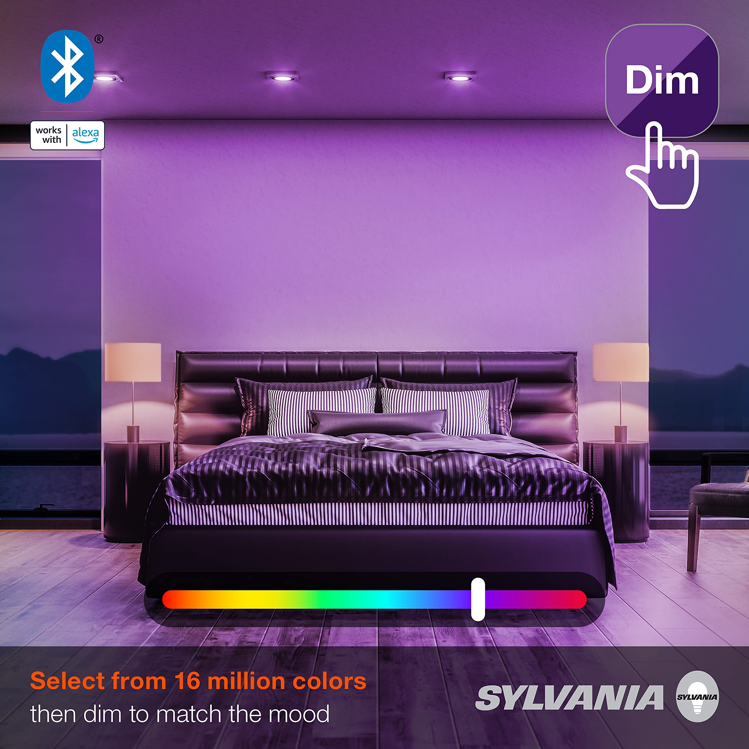 LEDVANCE SYLVANIA Bluetooth Mesh LED Smart Bulb, RGBW Full Color, Adjustable White, BR30 65W Replacement, E26, 2 Count