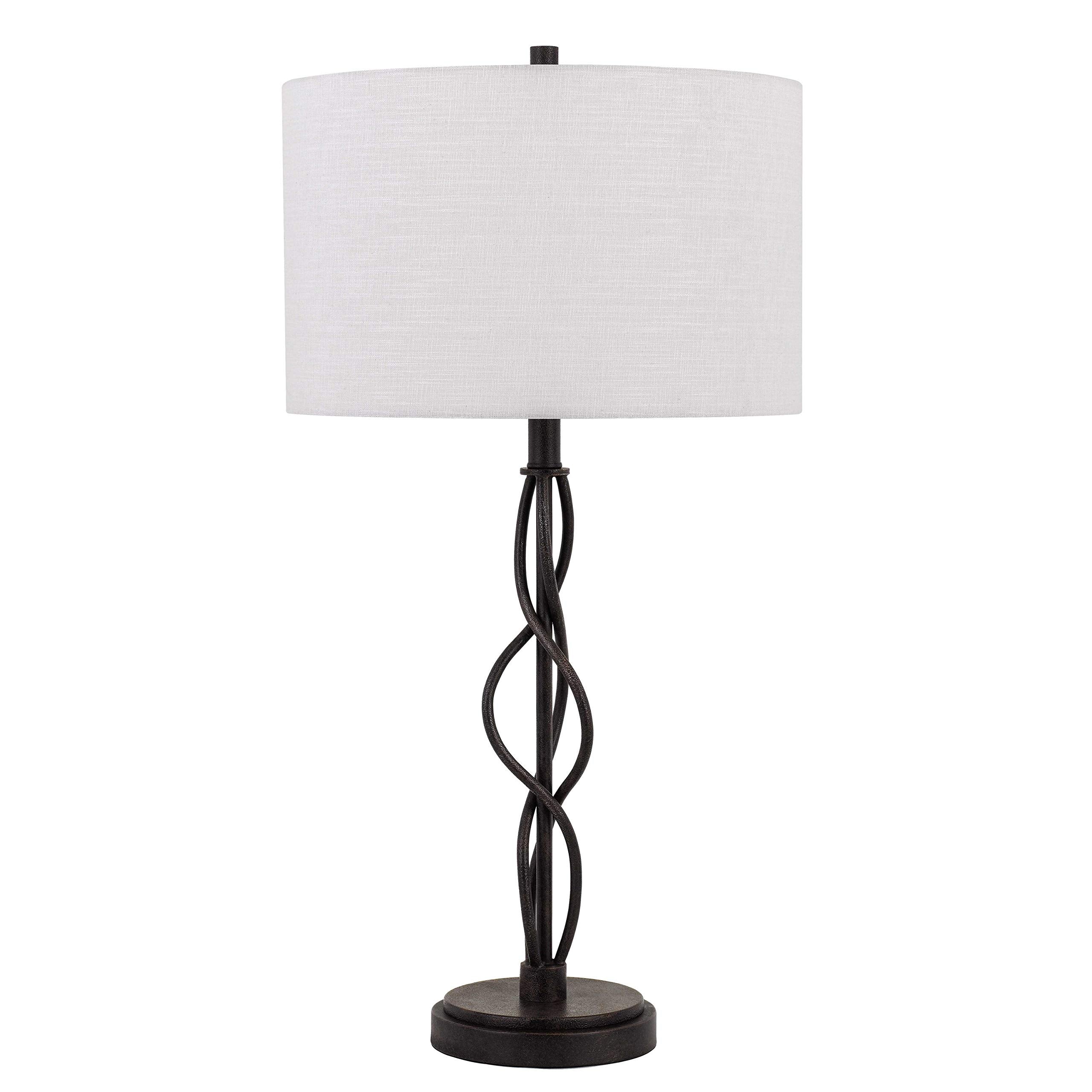 Benzara Round Table Lamp - Metal Spiral Base, Fabric Shade, White and Black, Model BM224685