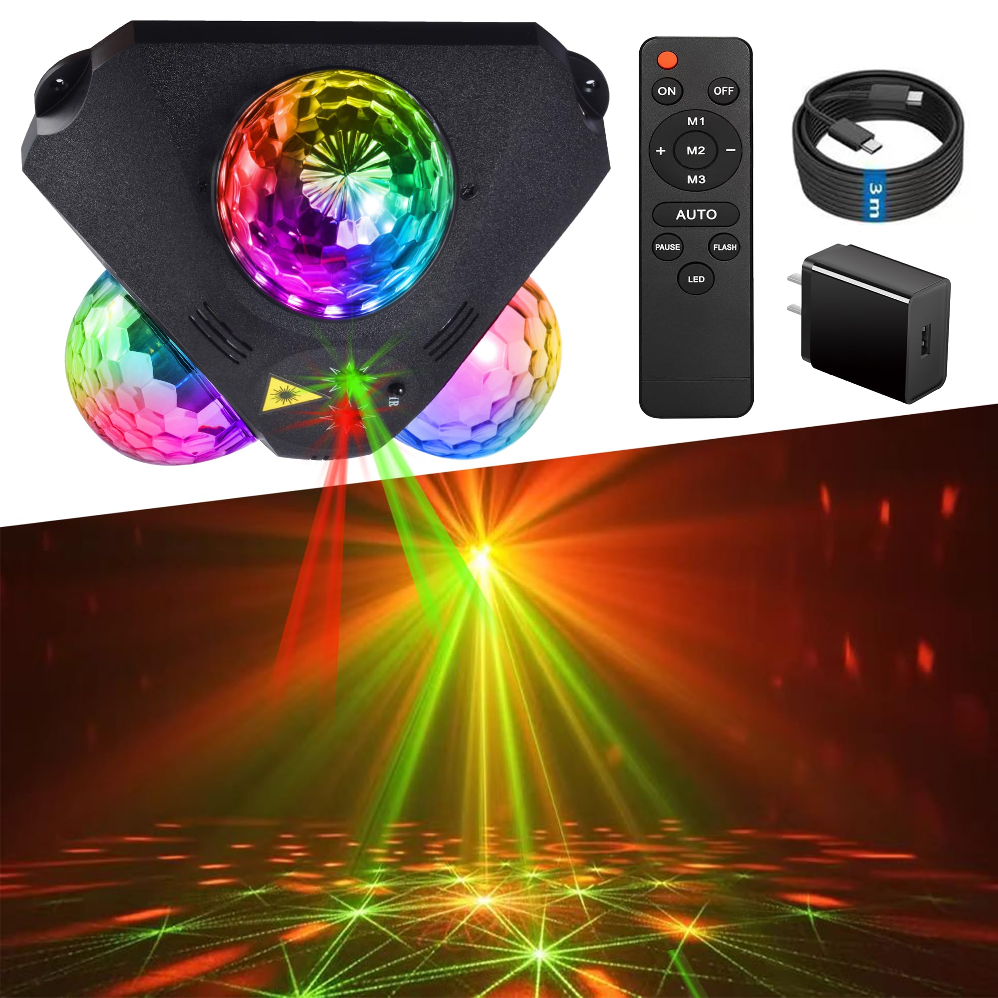 Yinpkteo 4 In 1 Disco Party Lights, 3 Rgb Disco Lights+Red And Green Pattern Lamp Strobe Lighting For Home Room Dance Parties Bi