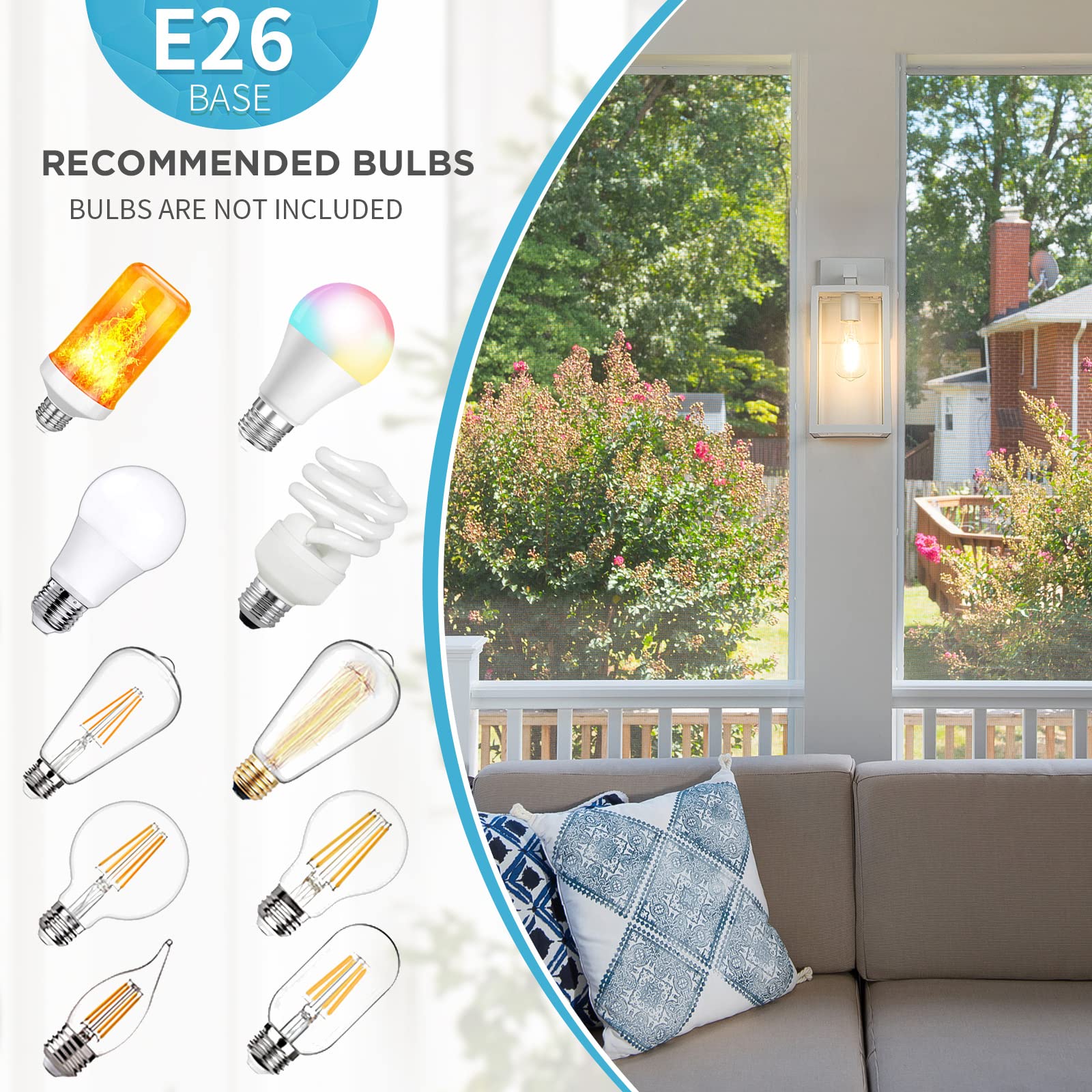 Maxvolador Outdoor Wall Sconce, Exterior Waterproof Lantern Light Fixtures, White Porch Light Toughened Glass, Anti-Rust E26 Pat