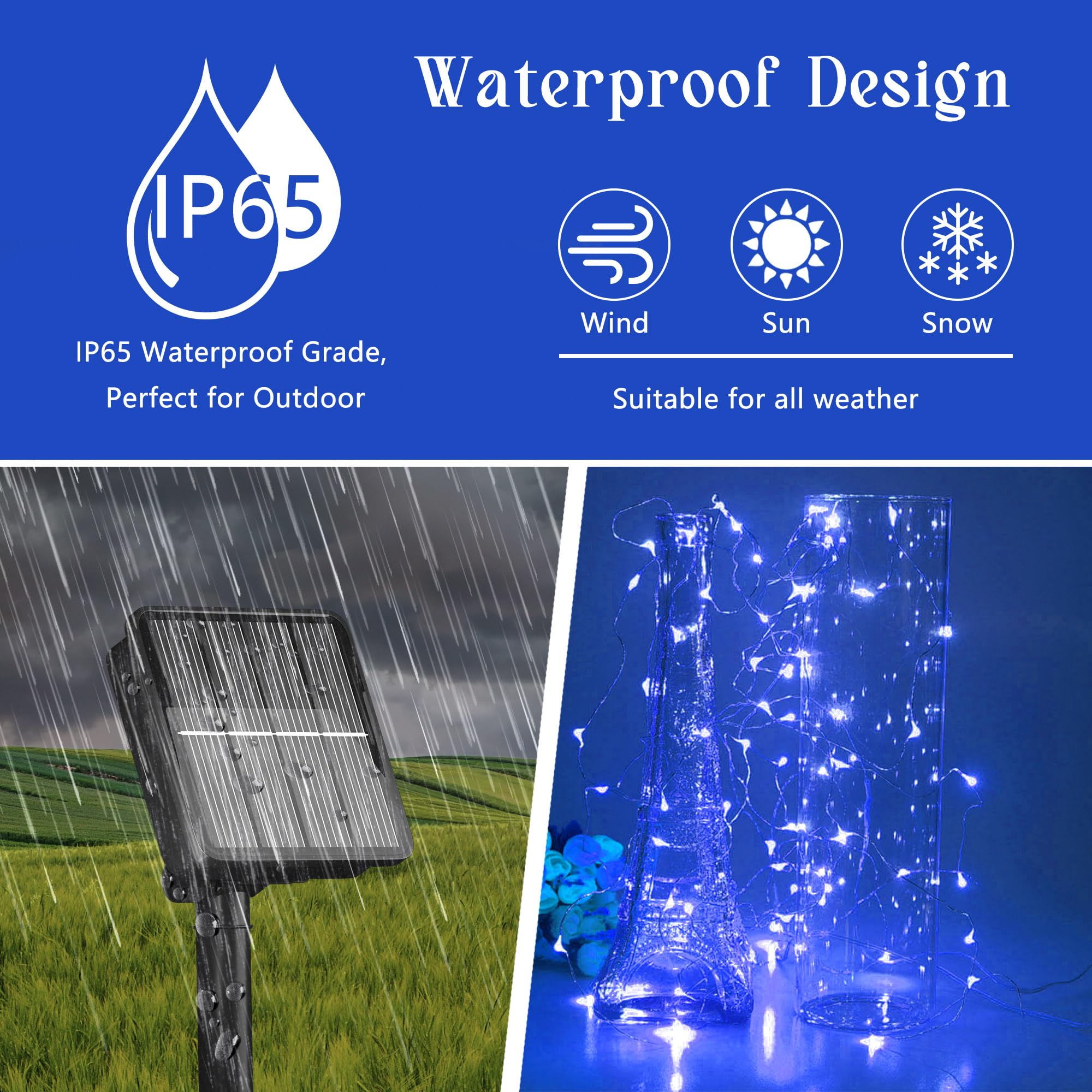 Solar String Lights For Outside, 72Ft 200 Led Solar Fairy Lights With 8 Modes, Solar Powered Fairy Lights Waterproof For Christmas Tree Garden Party Wedding Decor.(Blue)