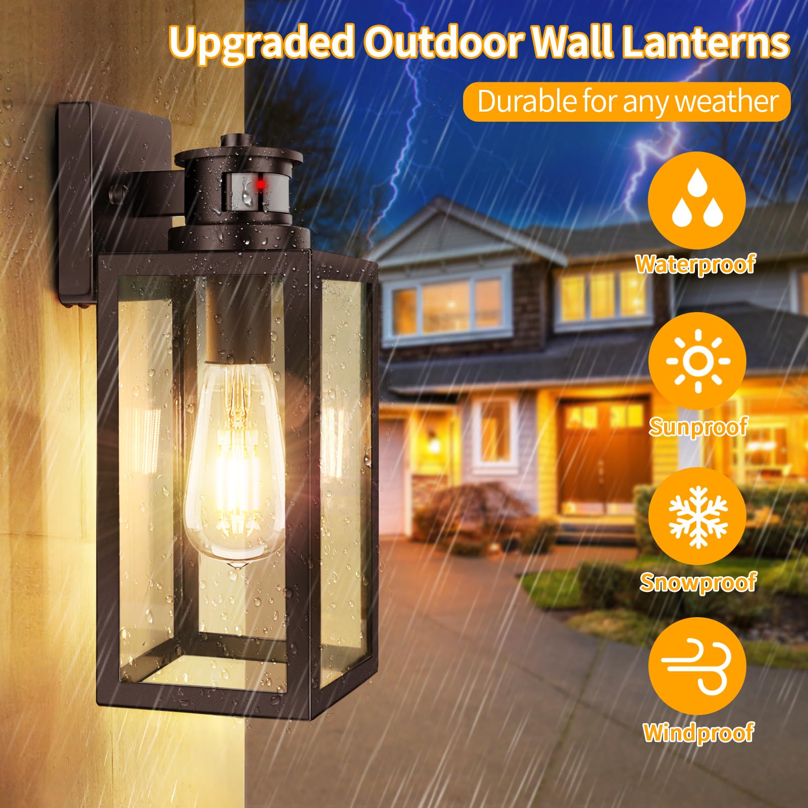 Tobusa 2-Pack Motion Sensor Outdoor Wall Lights, Waterproof Dusk To Dawn Exterior Wall Light Fixtures, Modern Brown Outside Porc