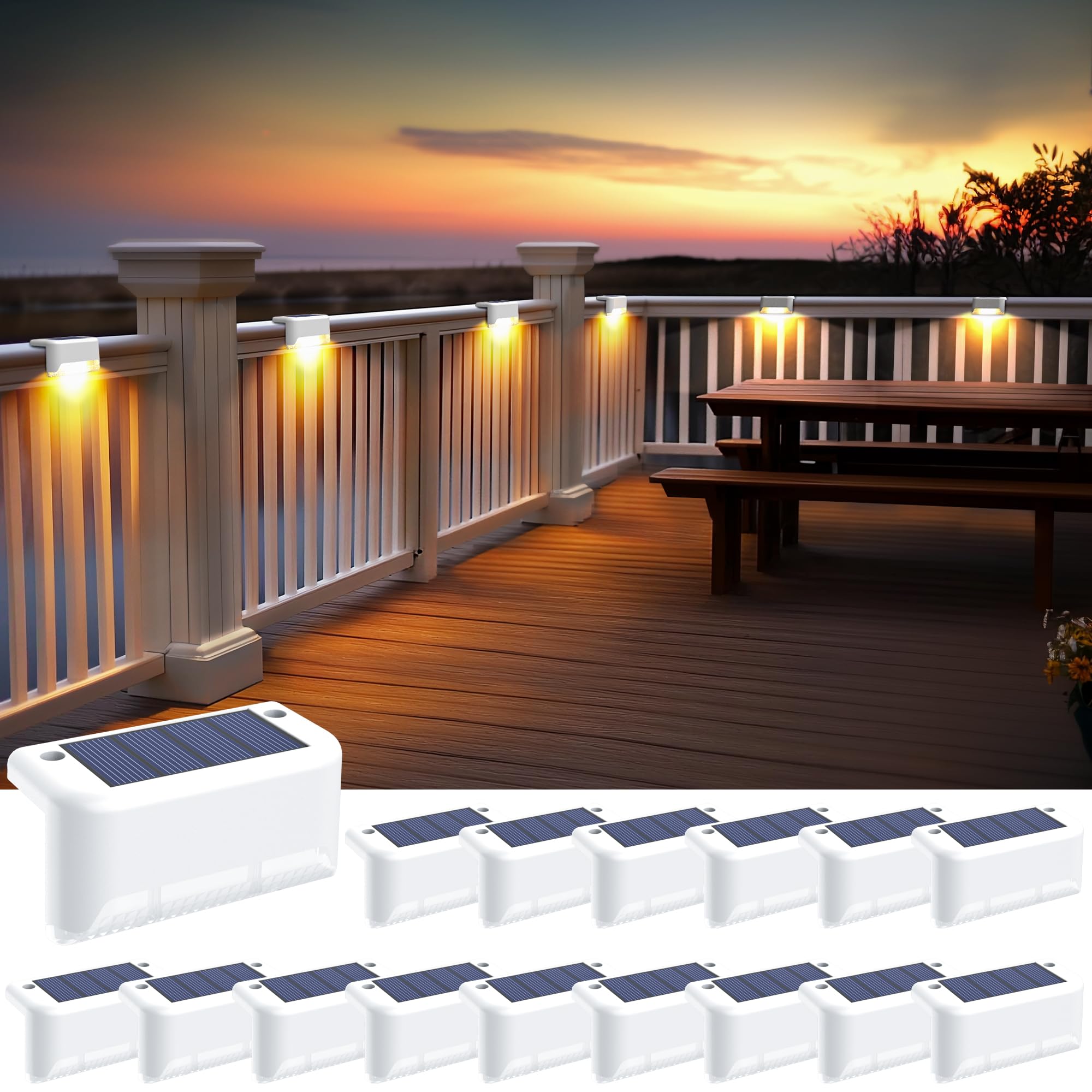 SOLPEX Solar Fence Lights Outdoor, Waterproof LED Deck Lights, 16 Pack, Warm White, Model 9787, for Stair, Balcony, Yard, Garden Decor
