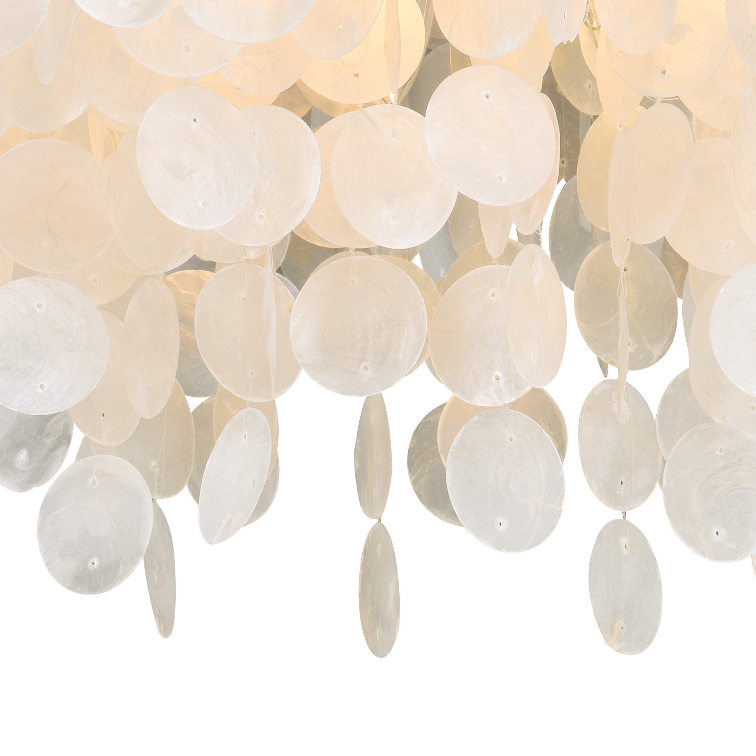 VAXCEL Elsa Flush Mount Ceiling Light Fixture 24 in Round Satin Nickel Capiz Shell Model C0118
