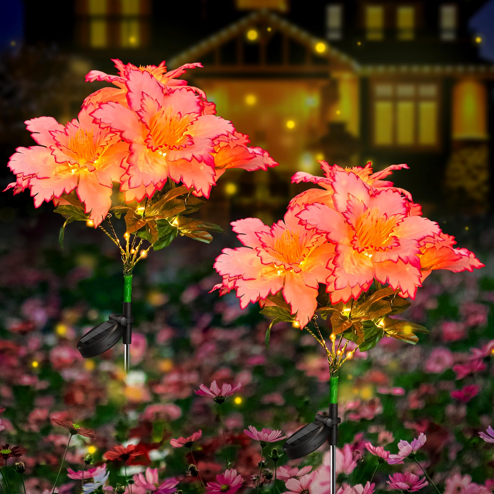 Neporal Solar Flowers Outdoor Waterproof Rhododendron,Garden Solar Lights Decorative 4PK 7-Stem, 2 Decor Lighting Modes, Solar P