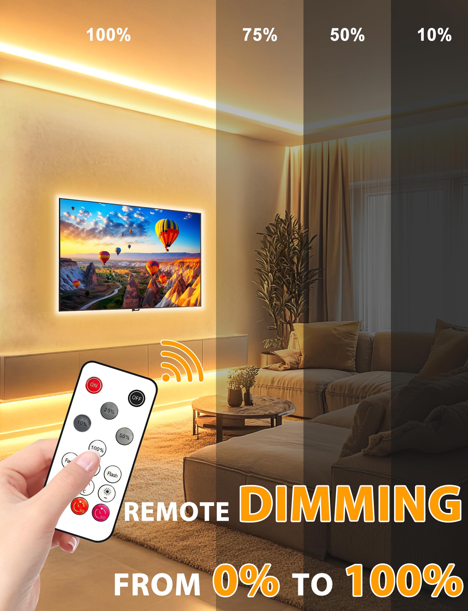 Lamomo COB LED Strip Lights Pro, 16.4Ft Warm White Silicone Rope Light, Dimmable, Waterproof, Remote Control, Model 300D-WW-5M-US-1