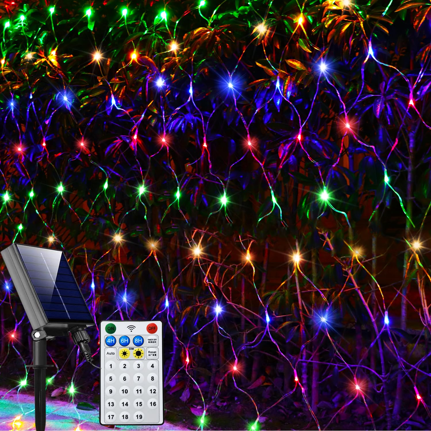 Solar Net Lights Outdoor Mesh Lights Multicolor, 200 LED Net Lights Christmas Colorful, Waterproof 19 Modes Timer Tree Wrap Ligh