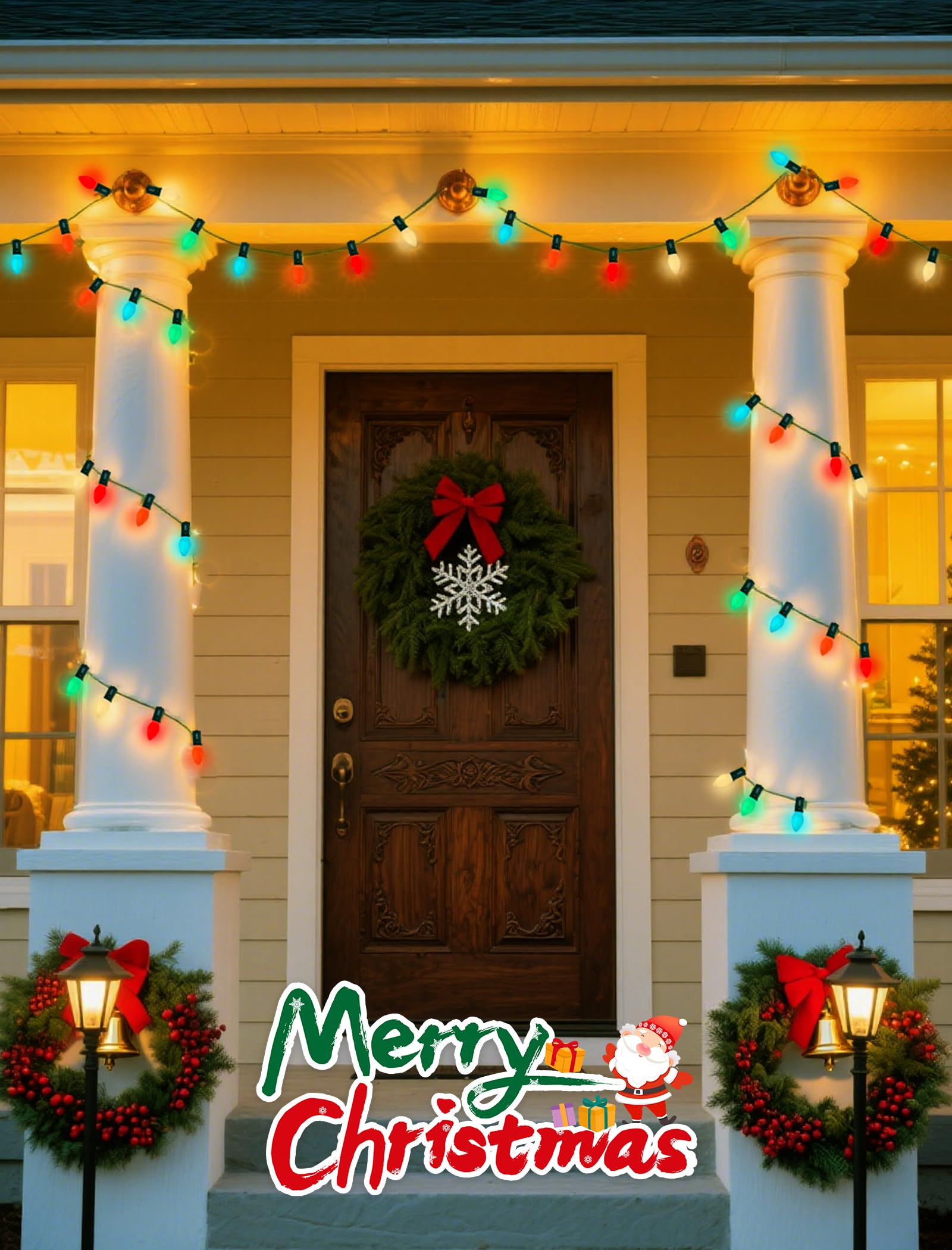 C7 Led Colorful Christmas Lights Outdoor  25Ft Christmas Decorations String Lights With 27 Led C7 Ceramic Multicolor Bulbs  Hanging Vintage Christmas Lights For House Roofline Tree Patio Yard Party