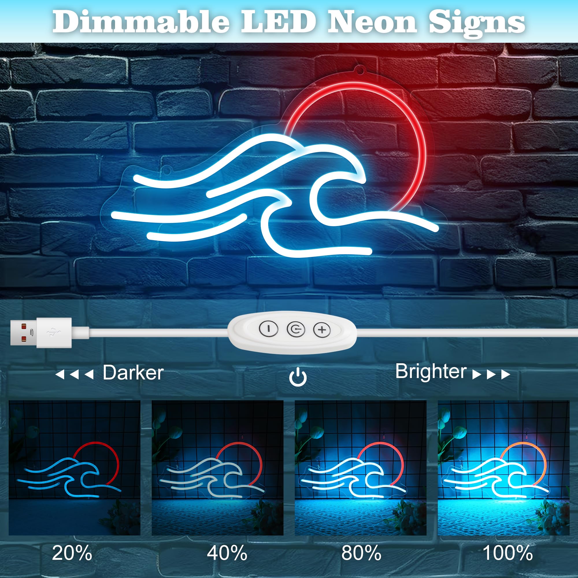 Anywin Neon Sign Wave Art LED Light, Dimmable Acrylic Decor, Model AW-NH005, for Living Room, Bedroom, Gaming Room, Cool Gifts