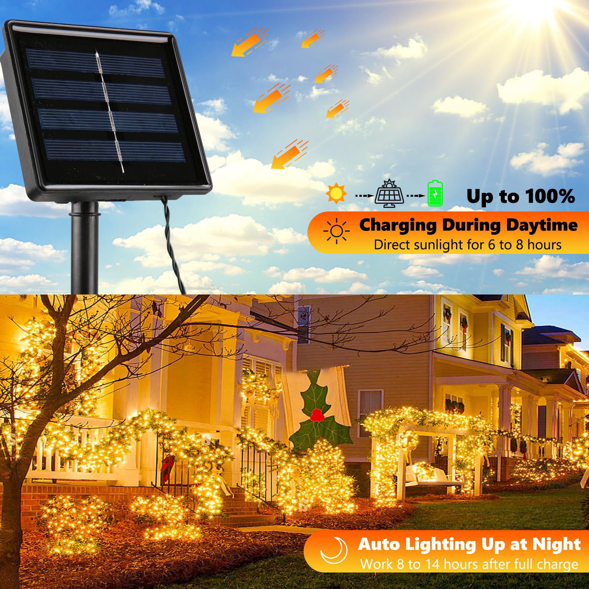 Joomer Solar Christmas Lights Outdoor, 2 Pack Total 144Ft 400 Led 8 Modes Waterproof Solar Christmas Lights For Christmas Decora