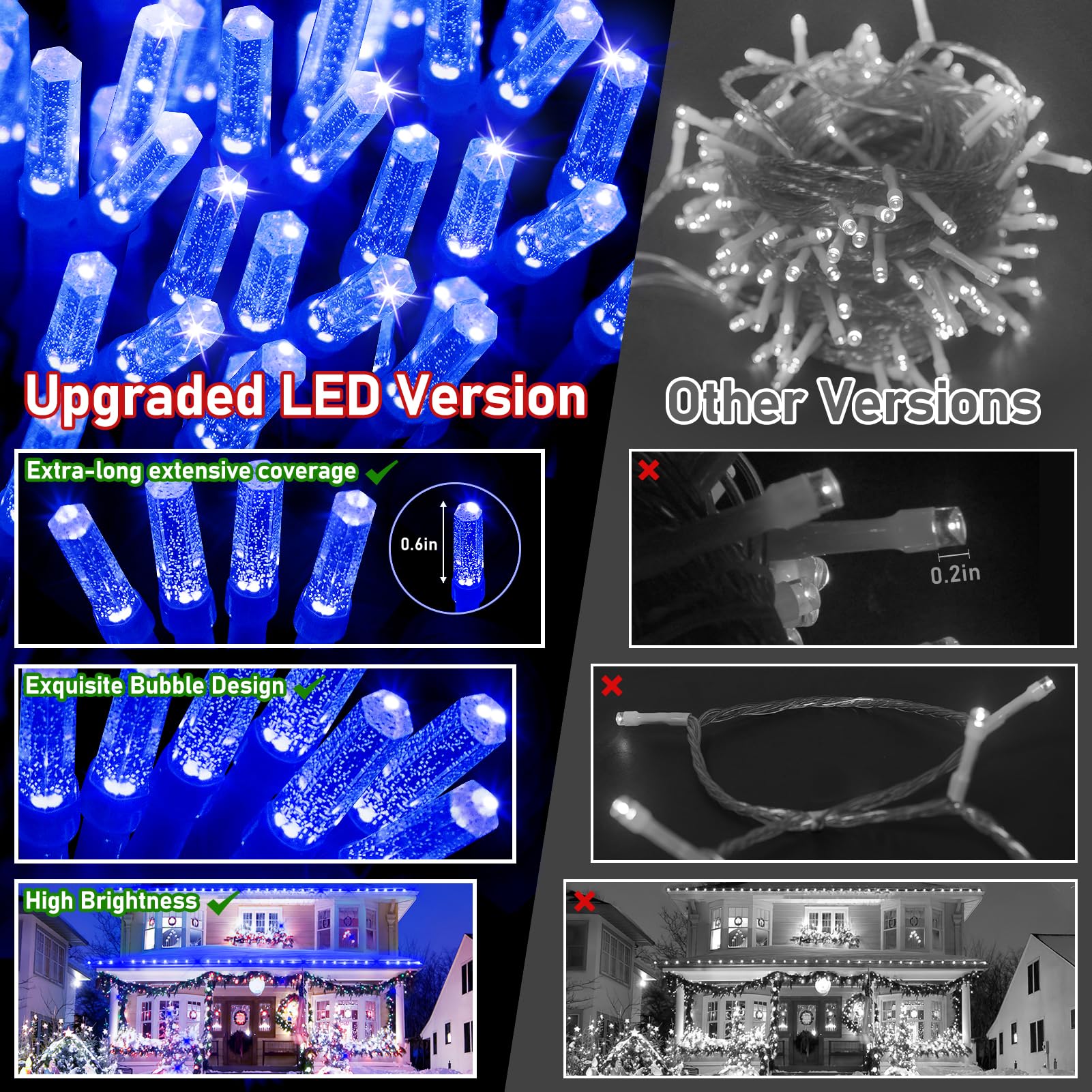 XURISEN LED Christmas Lights Outdoor 561FT 1400 Lights Blue 8 Modes Model XUR-STG37