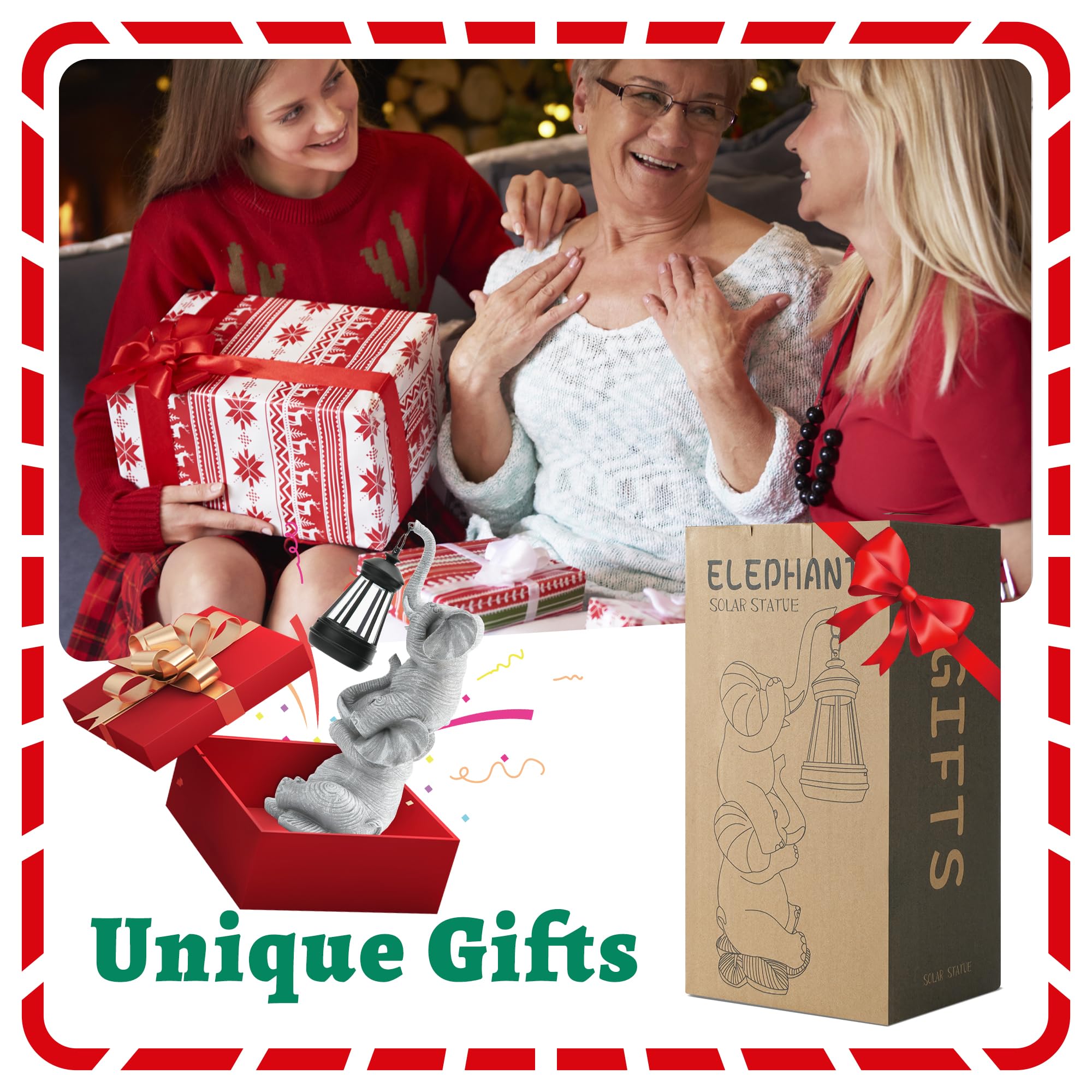 Solar Elephant Garden Statue With Led Lights - Waterproof Outdoor Decor For Patio, Yard, Balcony - Unique Elephant Gifts For Wom