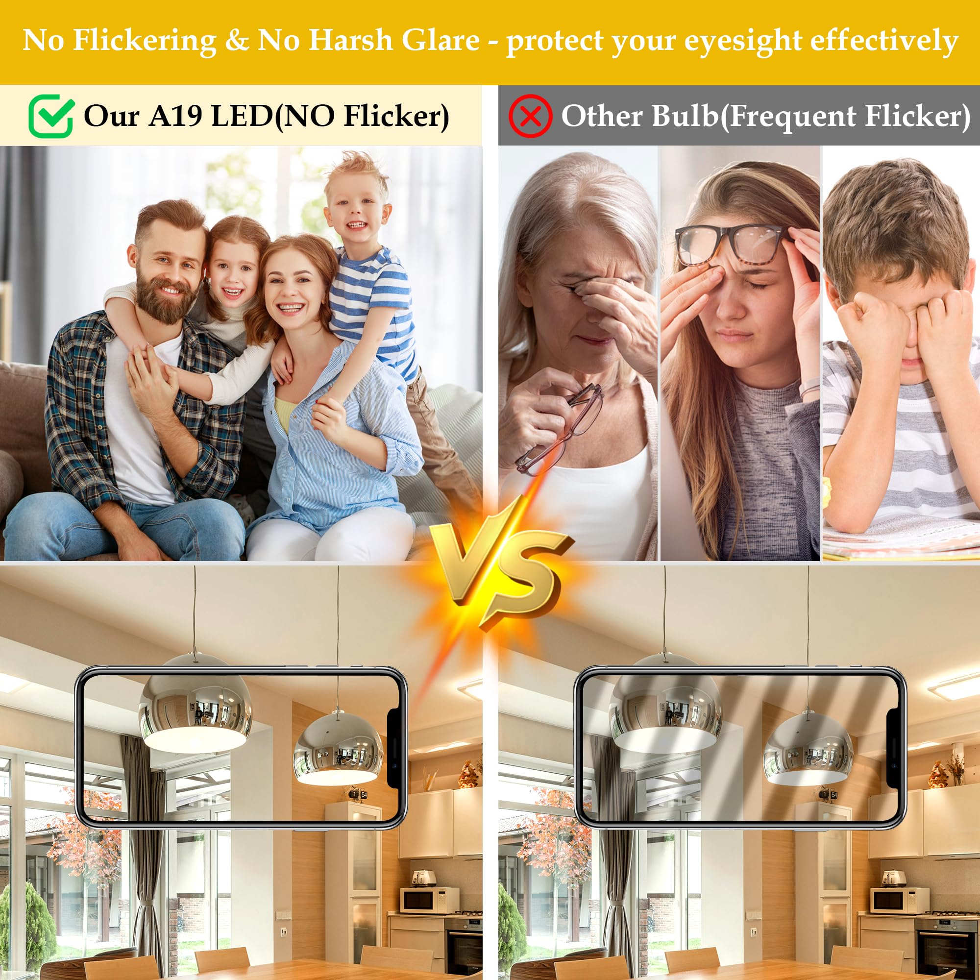 Partphoner A19 Led Light Bulb, 100 Watt Equivalent Led Bulbs, 13W Warm White 2700K, 1500Lm, E26 Standard Base Non-Dimmable White