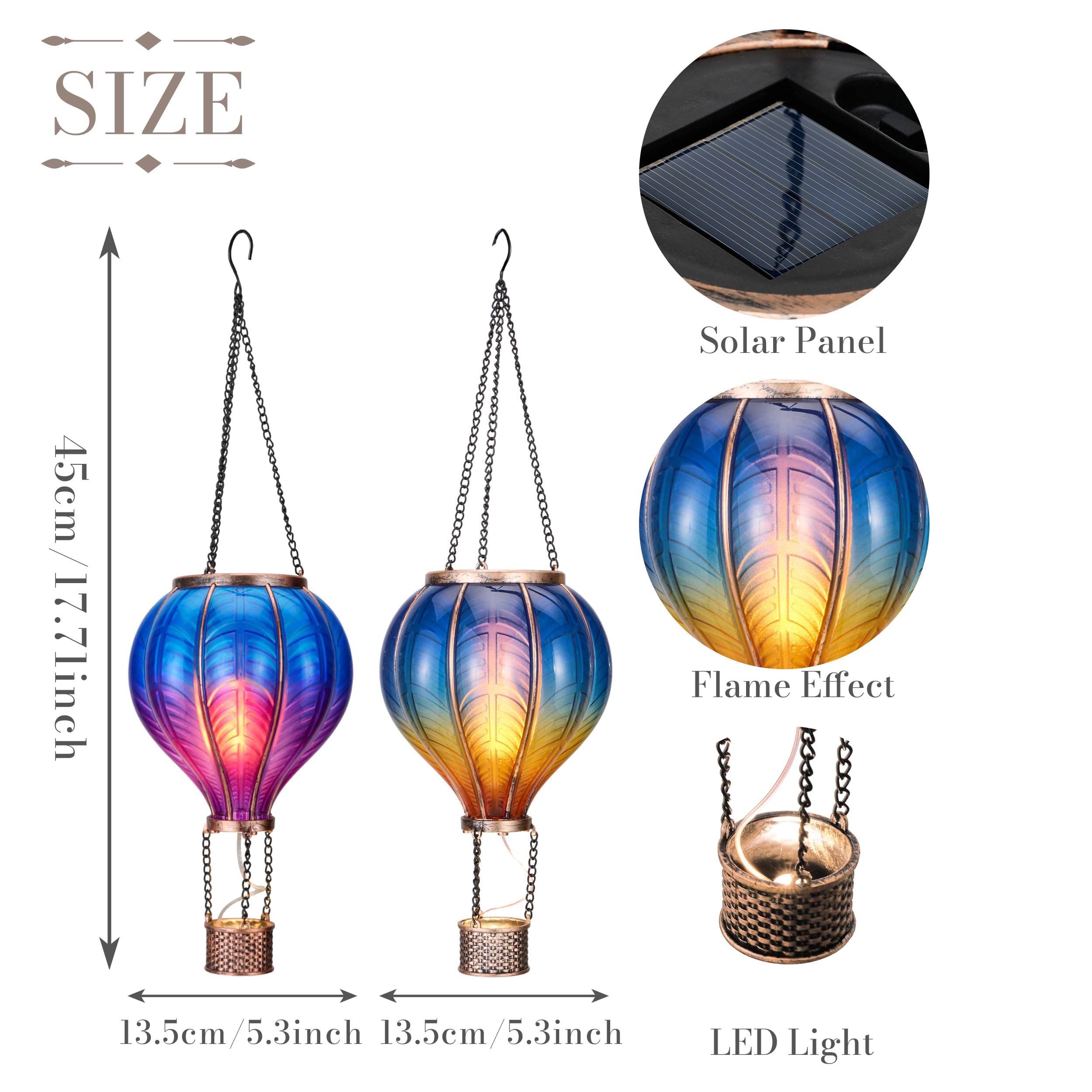Teresa'S Collections 2 Pack Hanging Solar Lantern Outdoor Garden Decor For Valentine,Waterproof Plastic Hot Air Balloon Blue Fli