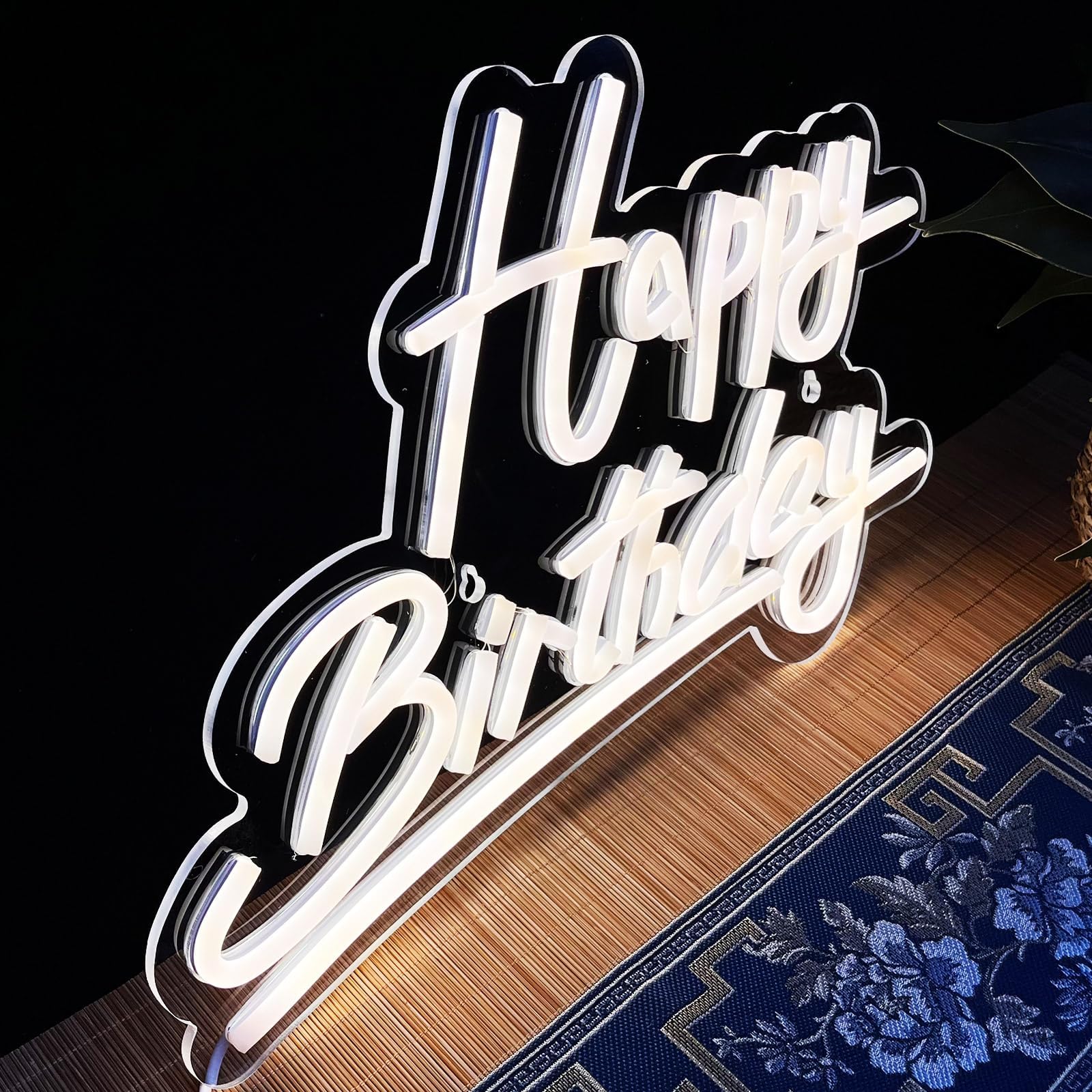 Shellvcase Neon Sign - Happy Birthday, Battery Operated, USB Powered, Adjustable Brightness, Acrylic, 15 x 9.6 inches, White