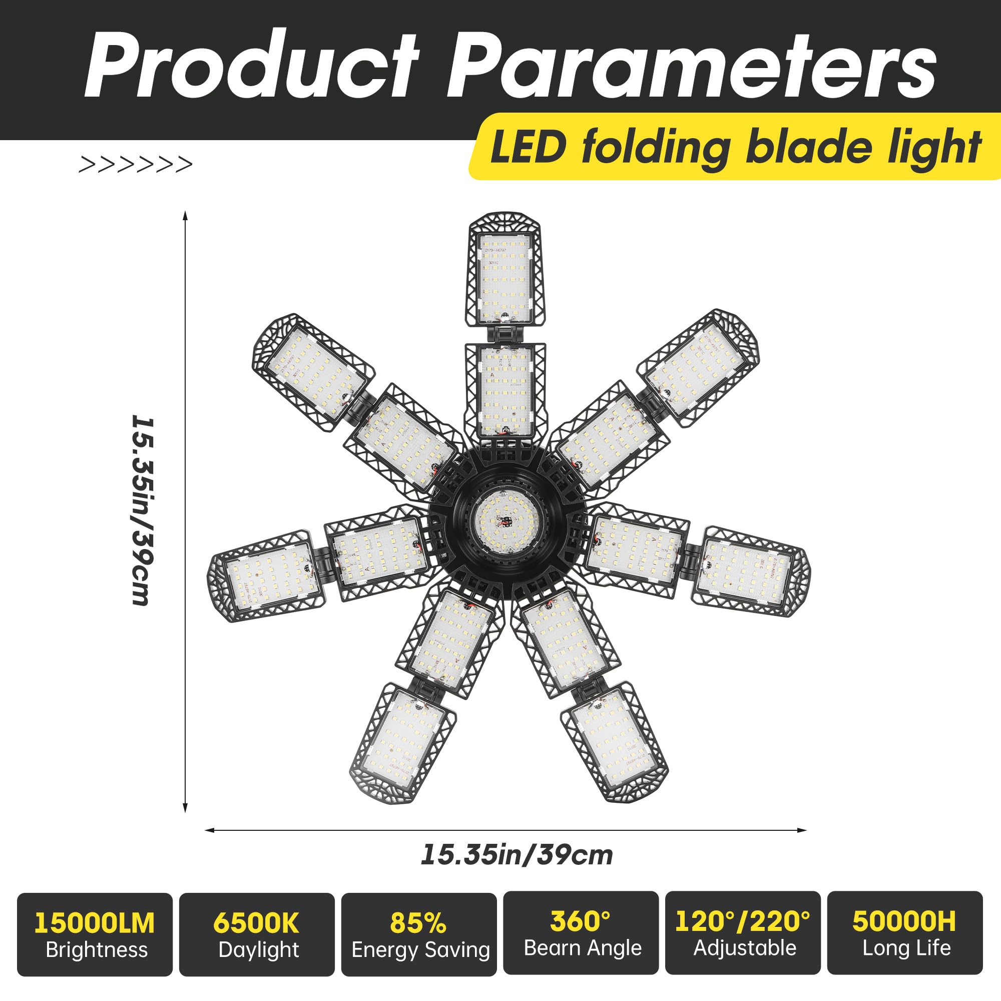 Pinsai Led Garage Light,Super Bright Screw In E26/E27 Ceiling Shop Work Lamp, 300W 30000 Lumen Deformable Basement Bulb Fixture