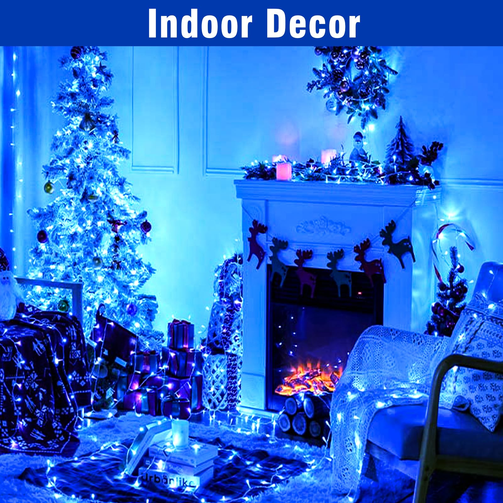 Nisocy 66Ft 200 Led Blue String Lights With Green Wire  Waterproof Seasonal Fairy Lights With 8 Modes  Indoor Outdoor Decorative Lighting For Christmas Tree  Party  Garden  Patio