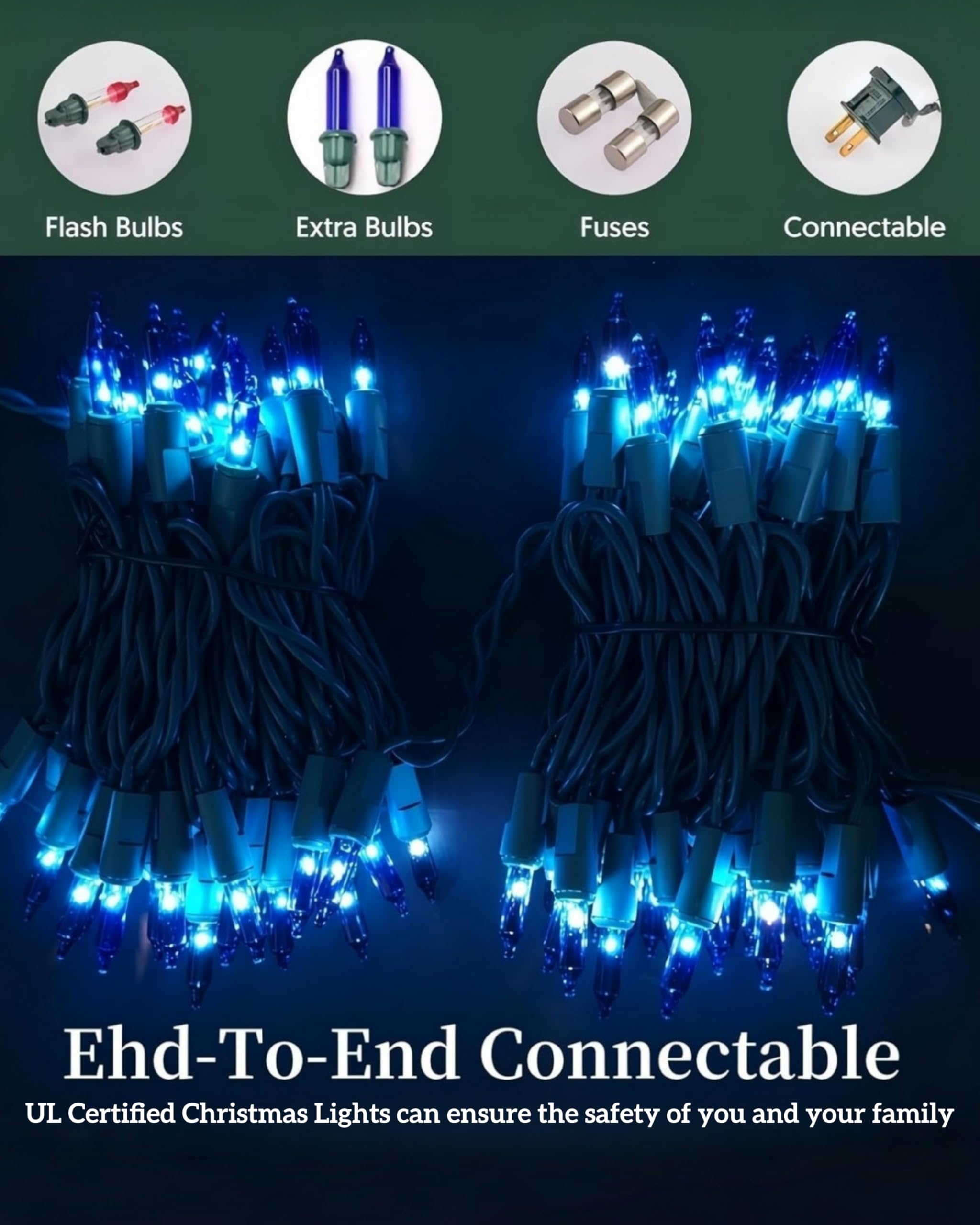 Wabarle Christmas Lights 100 Count Connectable 21ft Blue Incandescent String Lights for Indoor Outdoor Decor