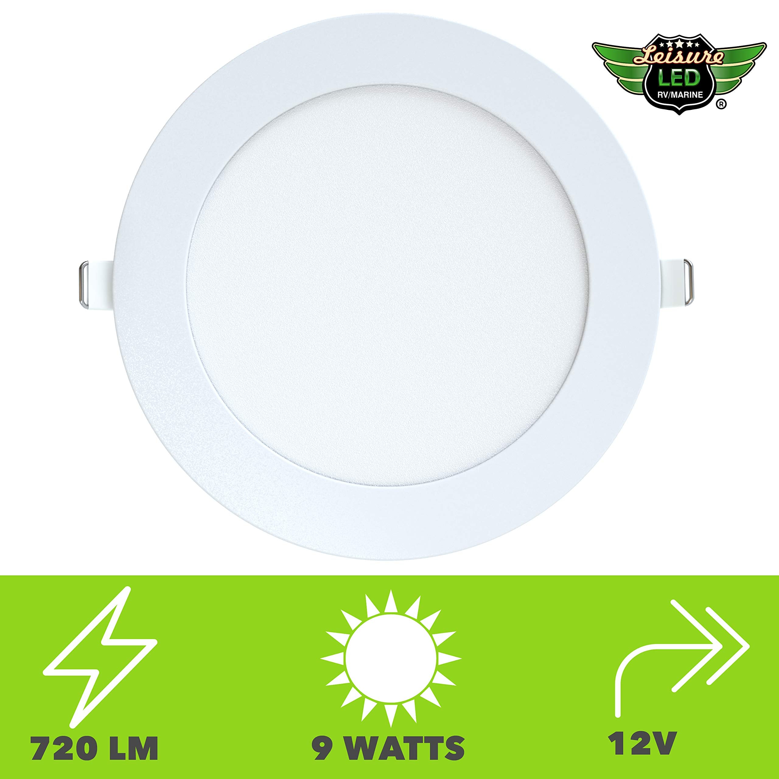 Leisureled 5 Pack Rv Boat Recessed Ceiling Light 720 Lumen Super Slim Led Panel Light Dc 12V 5.75&quot; 9W Full Aluminum Downlights 700 Lumen Warm (Warm White)