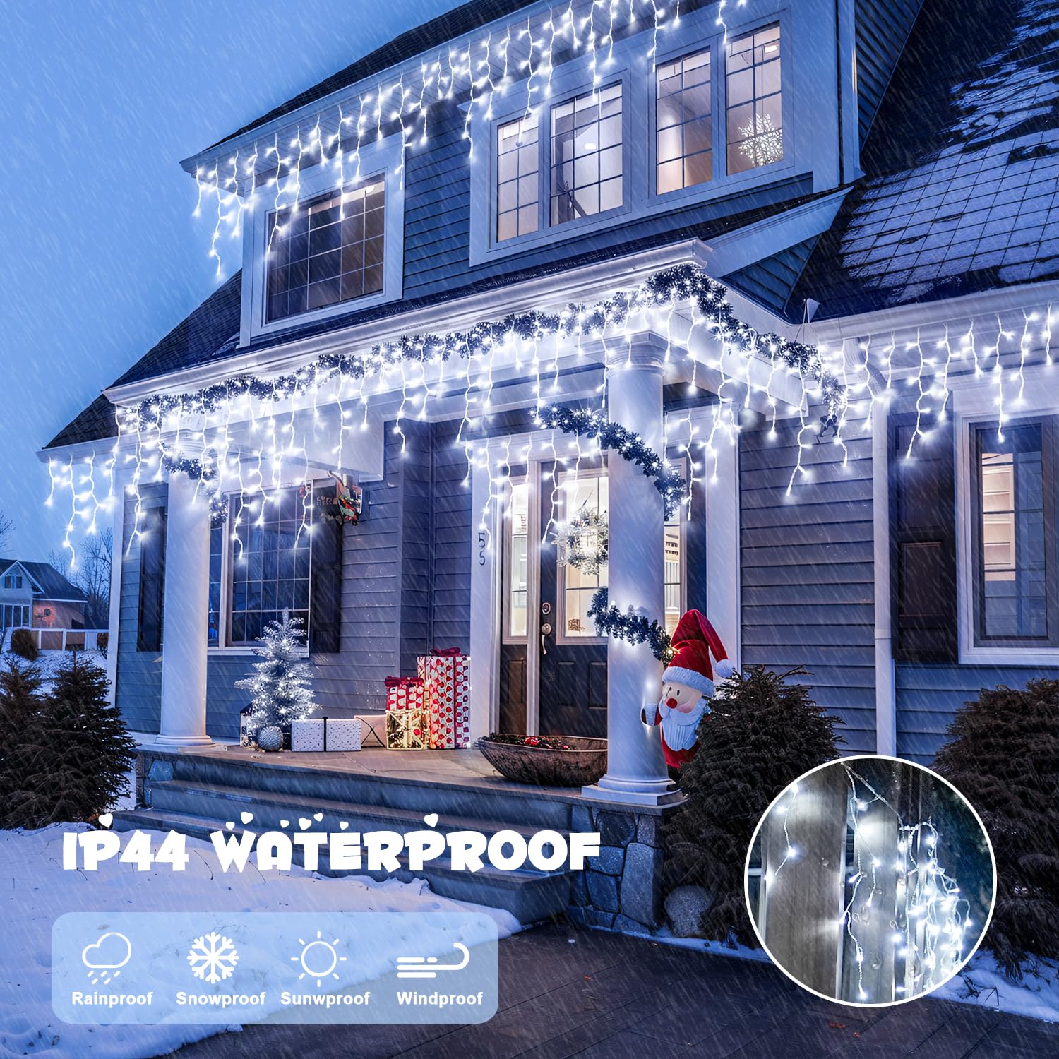 Jmexsuss Christmas Icicle Lights For Outside: 800 Led White Icicle Lights Outdoor Waterproof - White Christmas String Lights For