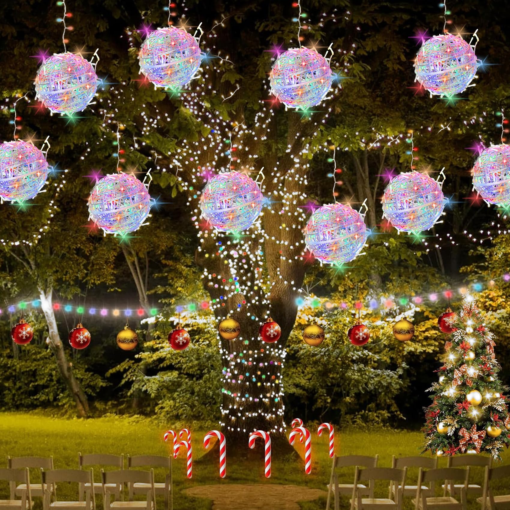 Baung Christmas String Lights Outdoors,4 Pack 7.87'' Sphere Lights,Ball Tree Garden Globe Lights for Home, Party, Christmas, Por