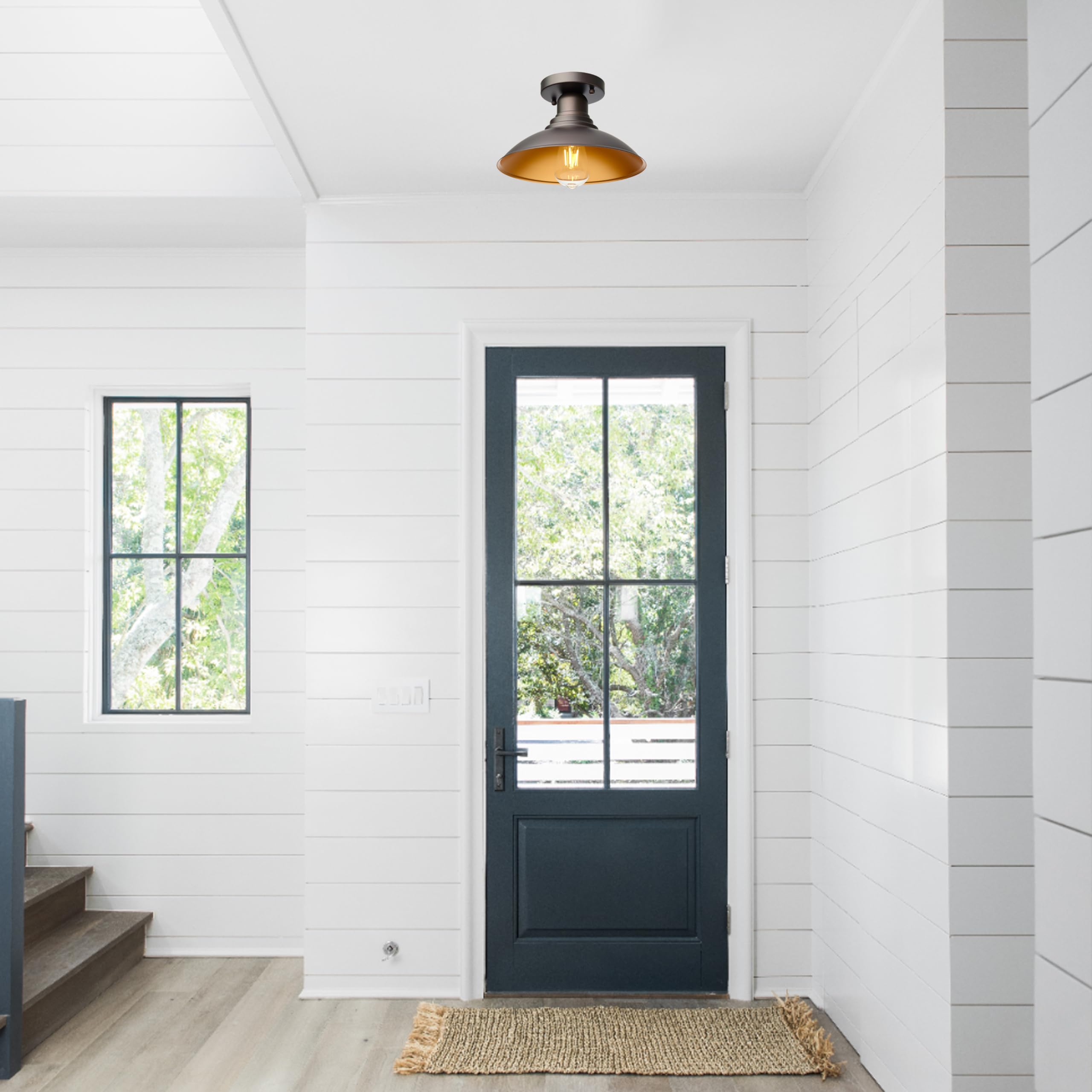 Goldhill Bronze Outdoor Semi Flush Mount Ceiling Light 2 Pack With Gold  Farmhouse Close To Ceiling Lighting With E26 Based Socket For Hallway Foyer Kitchen Porch Bathroom