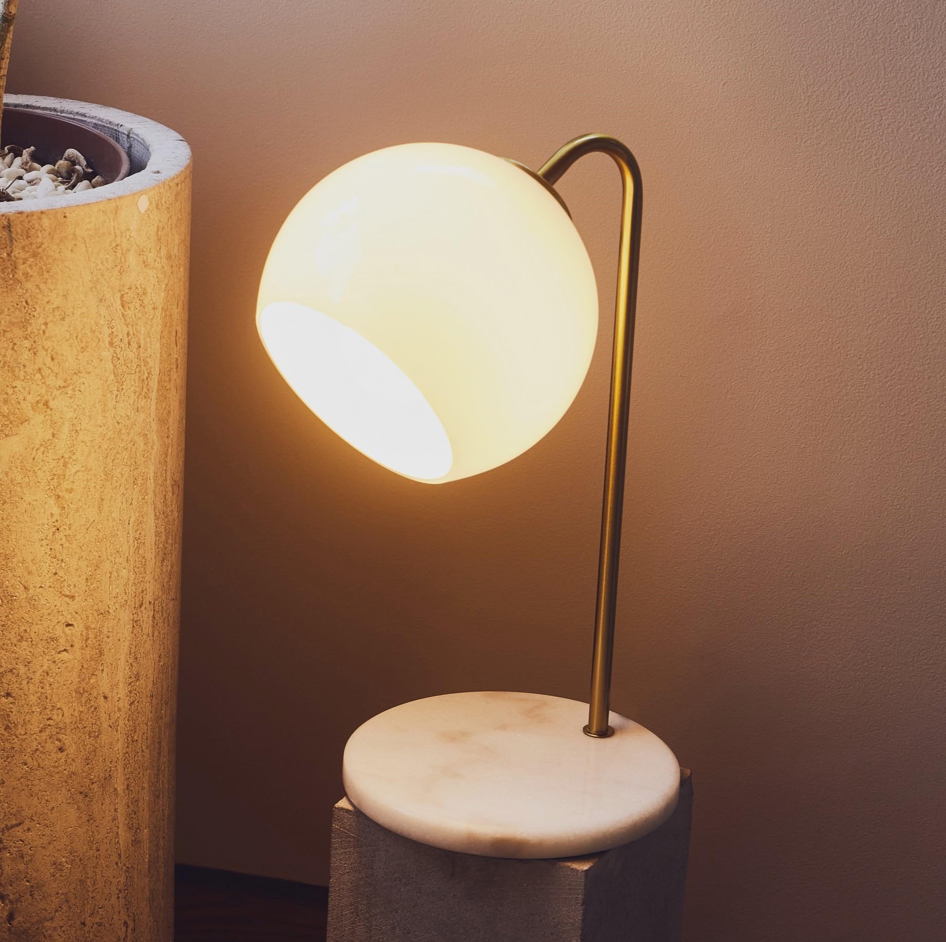 Brightech Krystal Led Table Lamp, Frosted Glass Globe Arcing Living Room Lamp, Mid-Century Modern Standing Lamp For Living Rooms