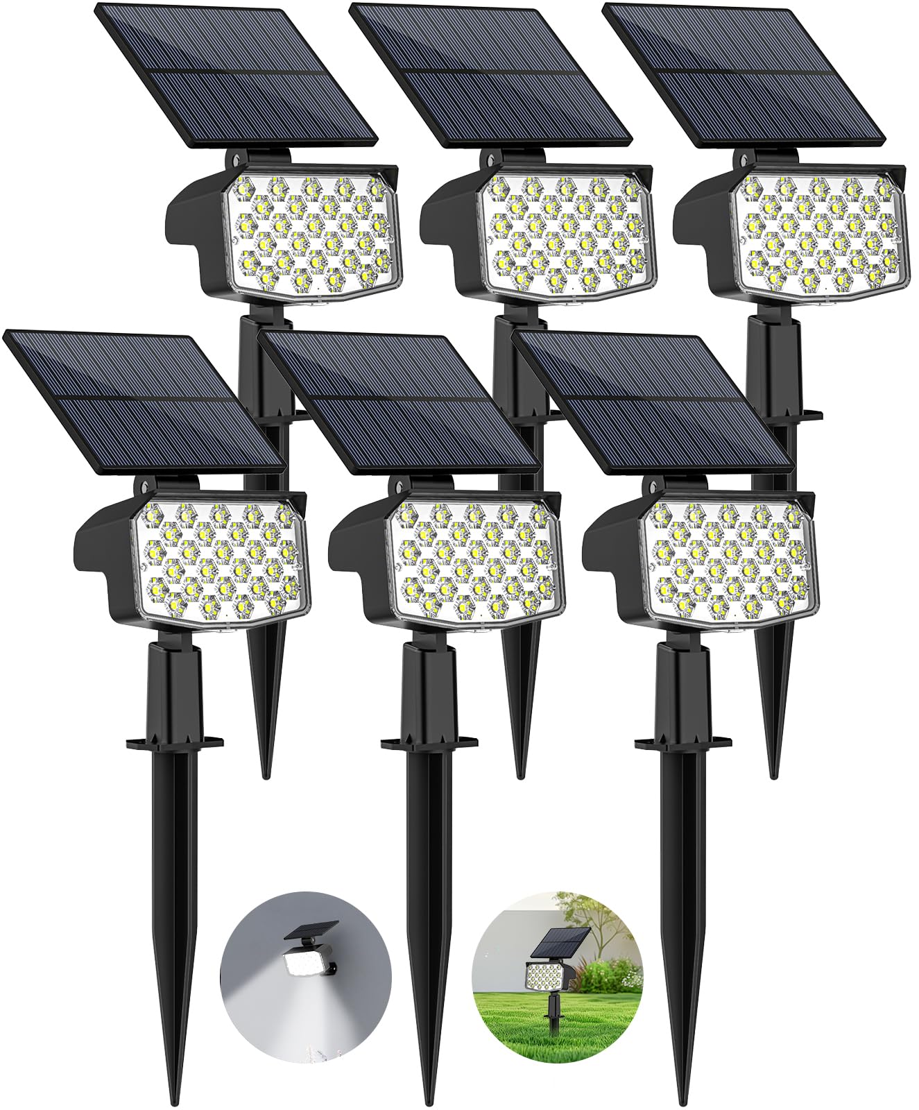 WELALO Solar Spot Lights Outdoor, 6 Pack/3 Modes Solar Landscape Spotlights, Adjustable Solar Powered Security Lights, IP65 Wate