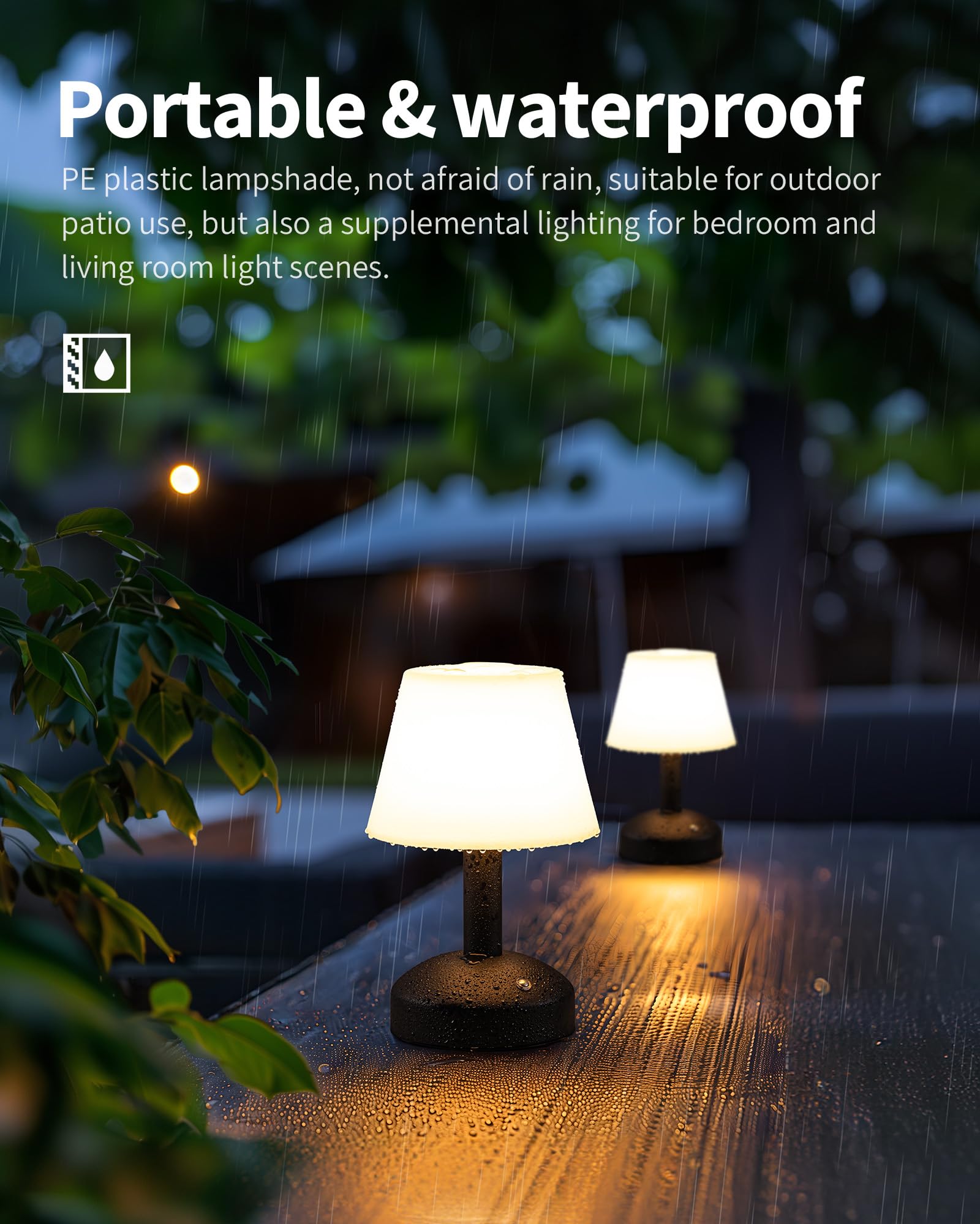 KDG Modern Cordless Table Lamp - Portable LED, Dimmable, 5000mAh Battery, Black & White PE Plastic, Model AMZ-TBL-012
