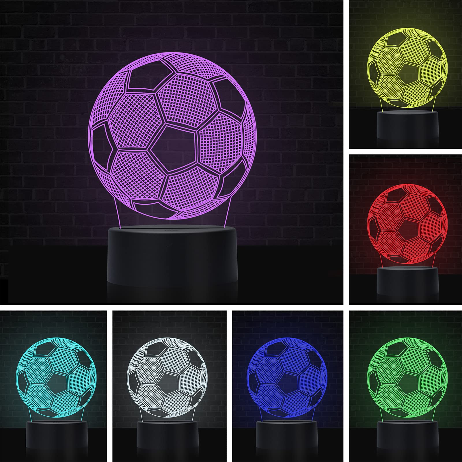 Febdey Soccer Night Light Night Light For Kids, 3D Illusion Night Lamp, Usb Led Table Lamp Smart Touch Dimmer Lights 7 Color Cha