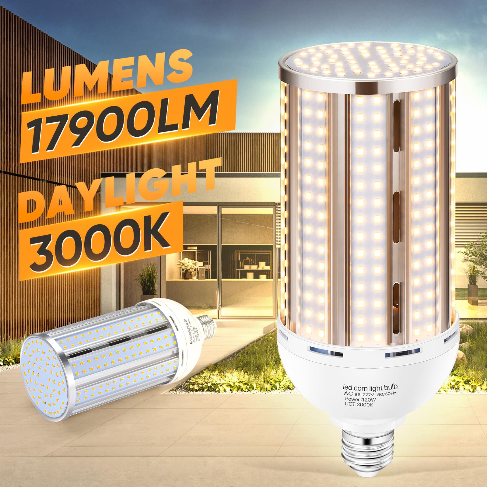 Xycn 2 Pack 120W Corn Led Light Bulb Fanless,3000K/Warm White(1200 Watt Equivalent) E26/E39 Large Mogul Base Led Cob Lamp 15,800