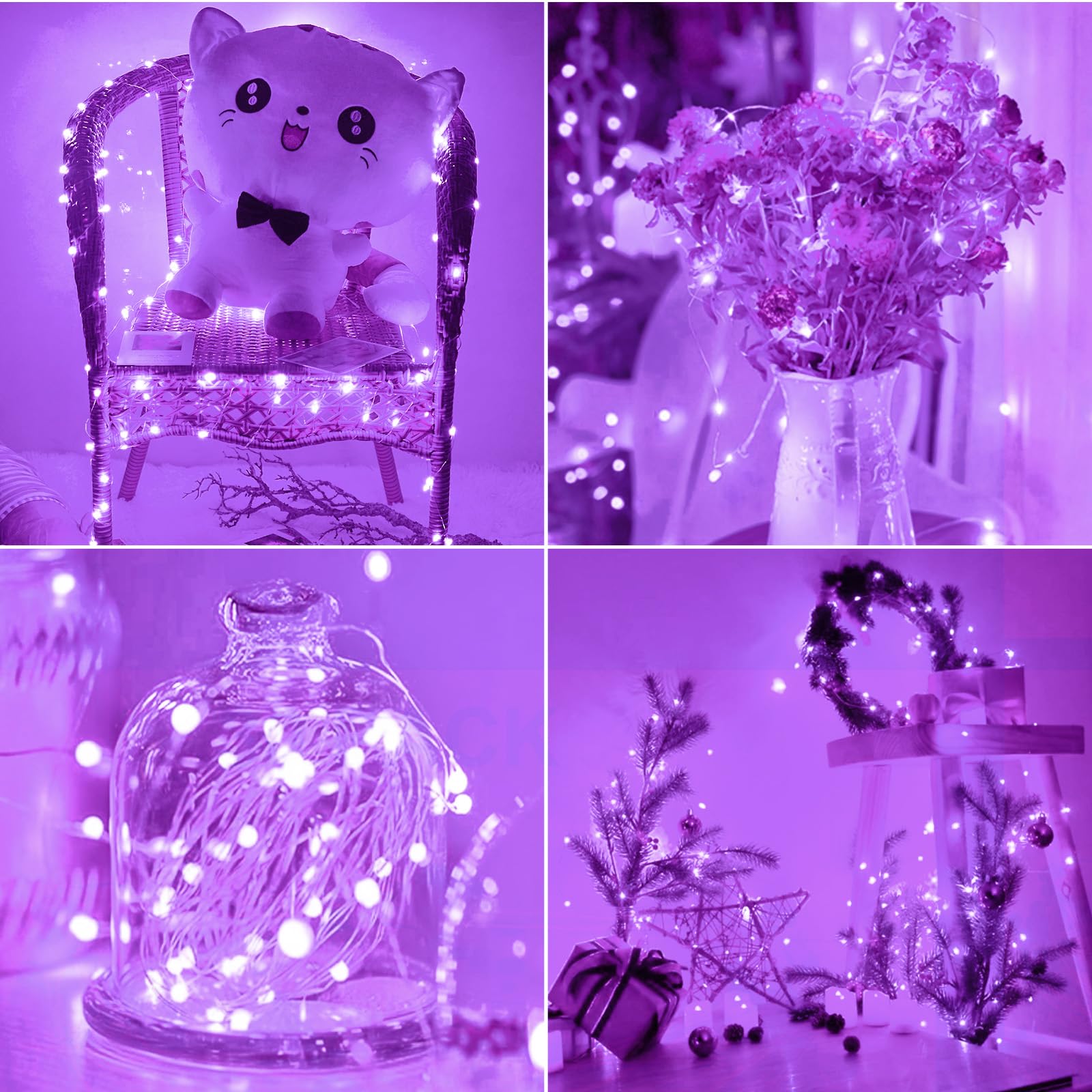 kolpop Fairy Lights Battery Operated 20 LED Purple String Lights 7 FT, 30 Pack, Copper for Mason Jars, DIY Decor