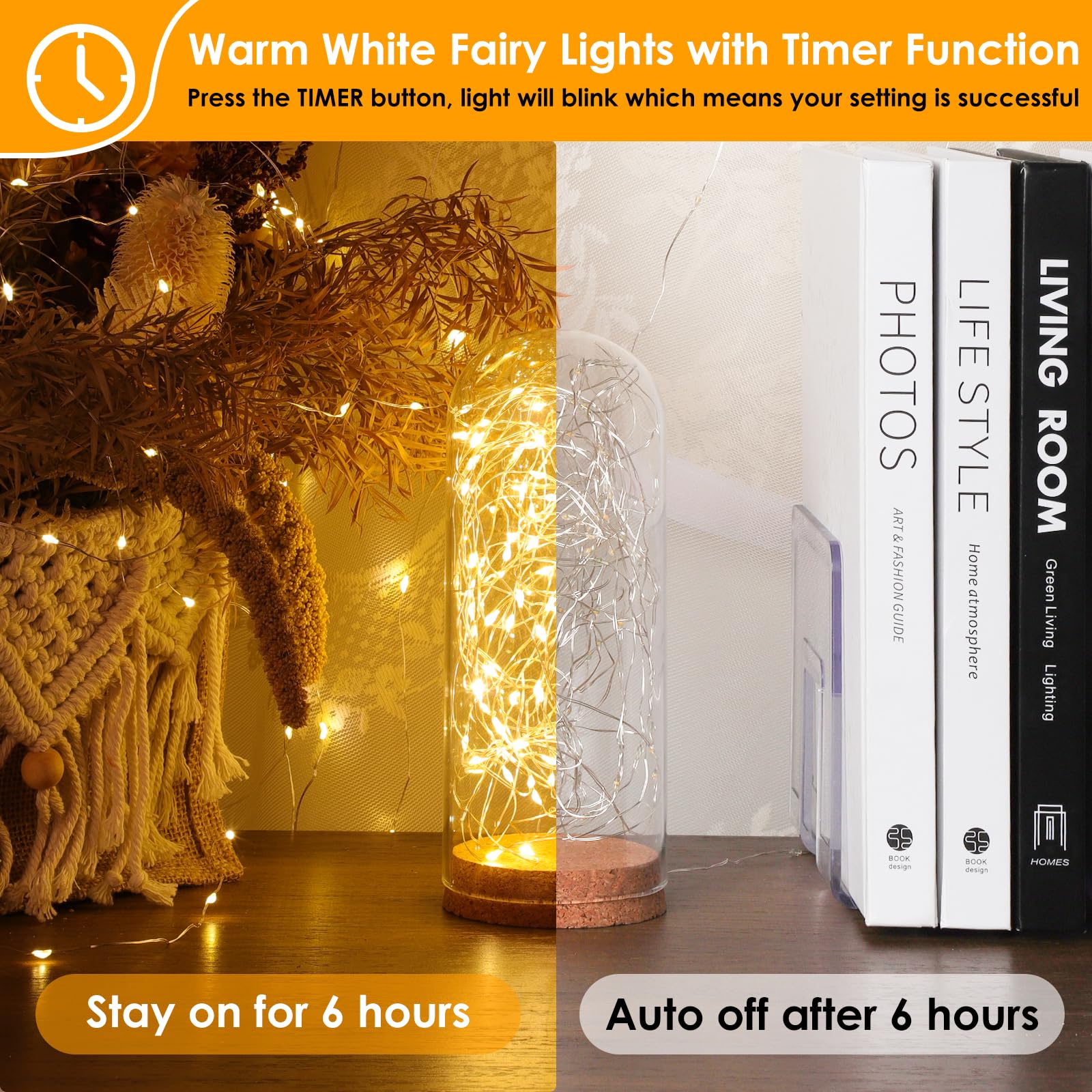 Mlambert 33FT Battery Operated Fairy Lights with Remote, Timer, Warm White, Waterproof, Dimmable, 100 LEDs, Model OKDMX-BWSL-02