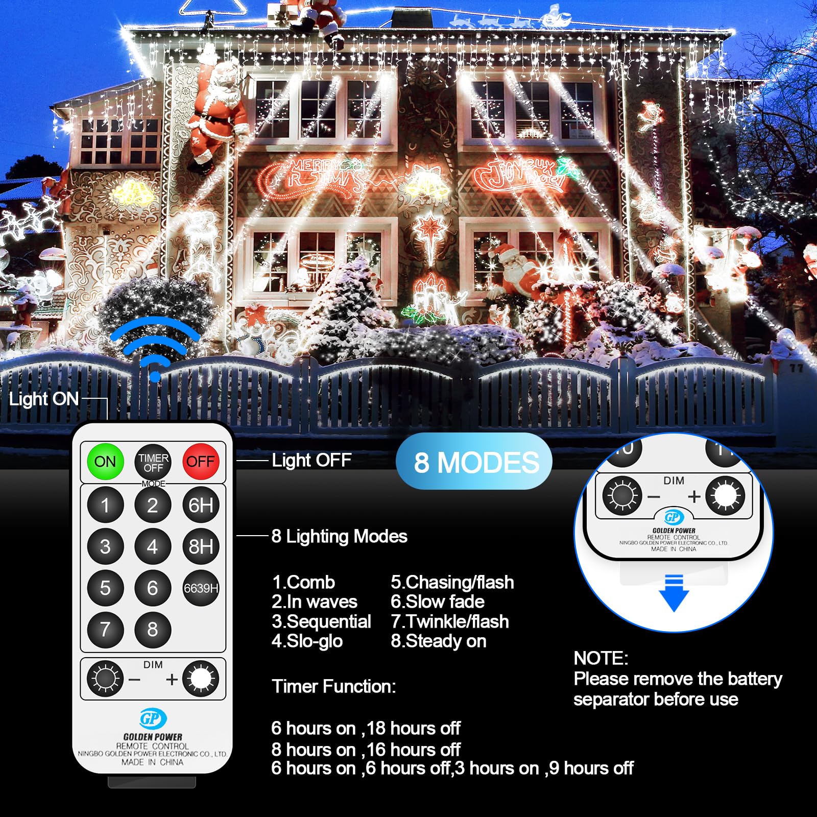 ROADAYLY 394FT LED Christmas String Lights, 1000 Lights, Waterproof, 8 Modes, Timer, Cool White