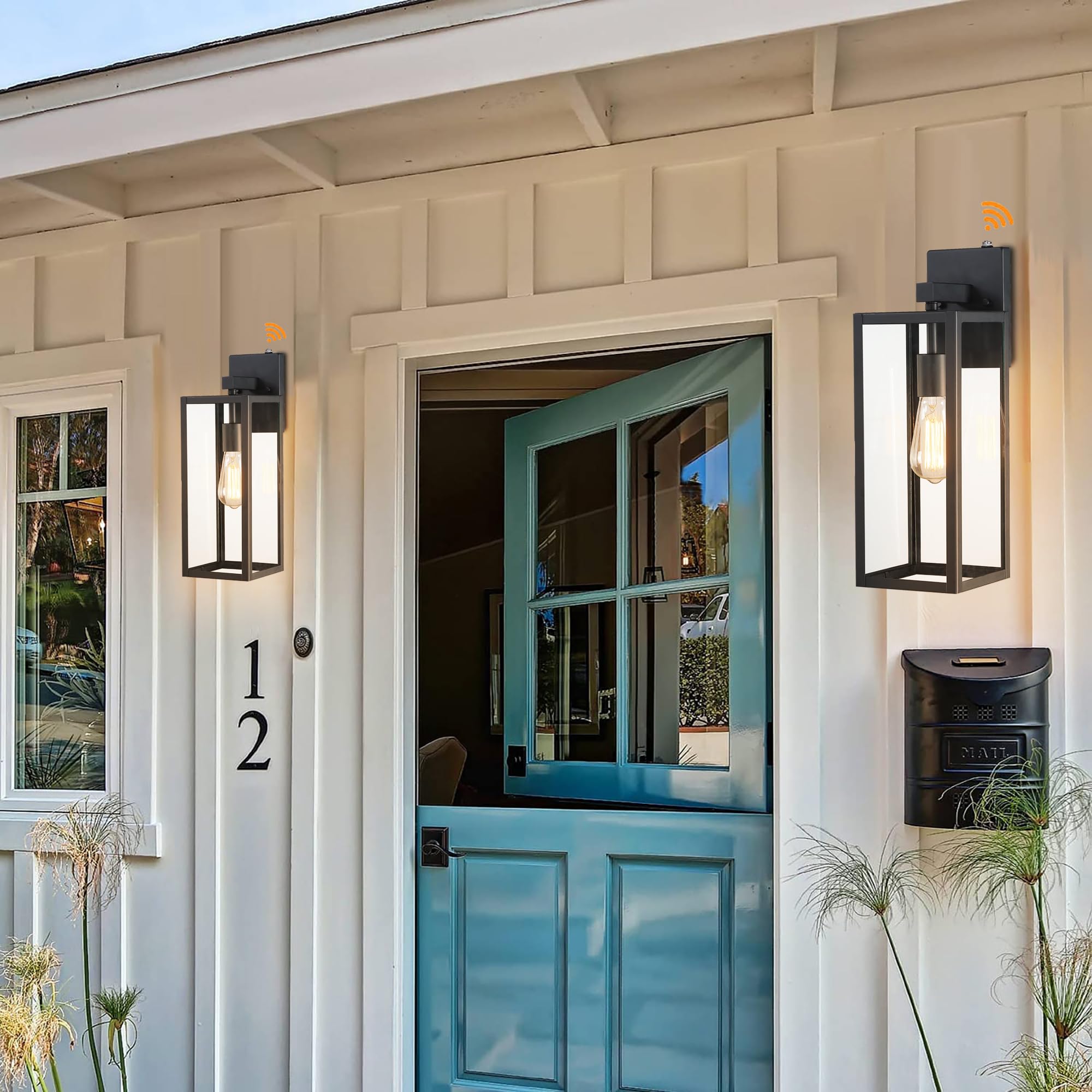 Faymart 18 Inch Outdoor Wall Light Lanterns - Dusk to Dawn, Metal Sconce, Black, 2 Pack, Photocell Sensor for Porch Patio Garage