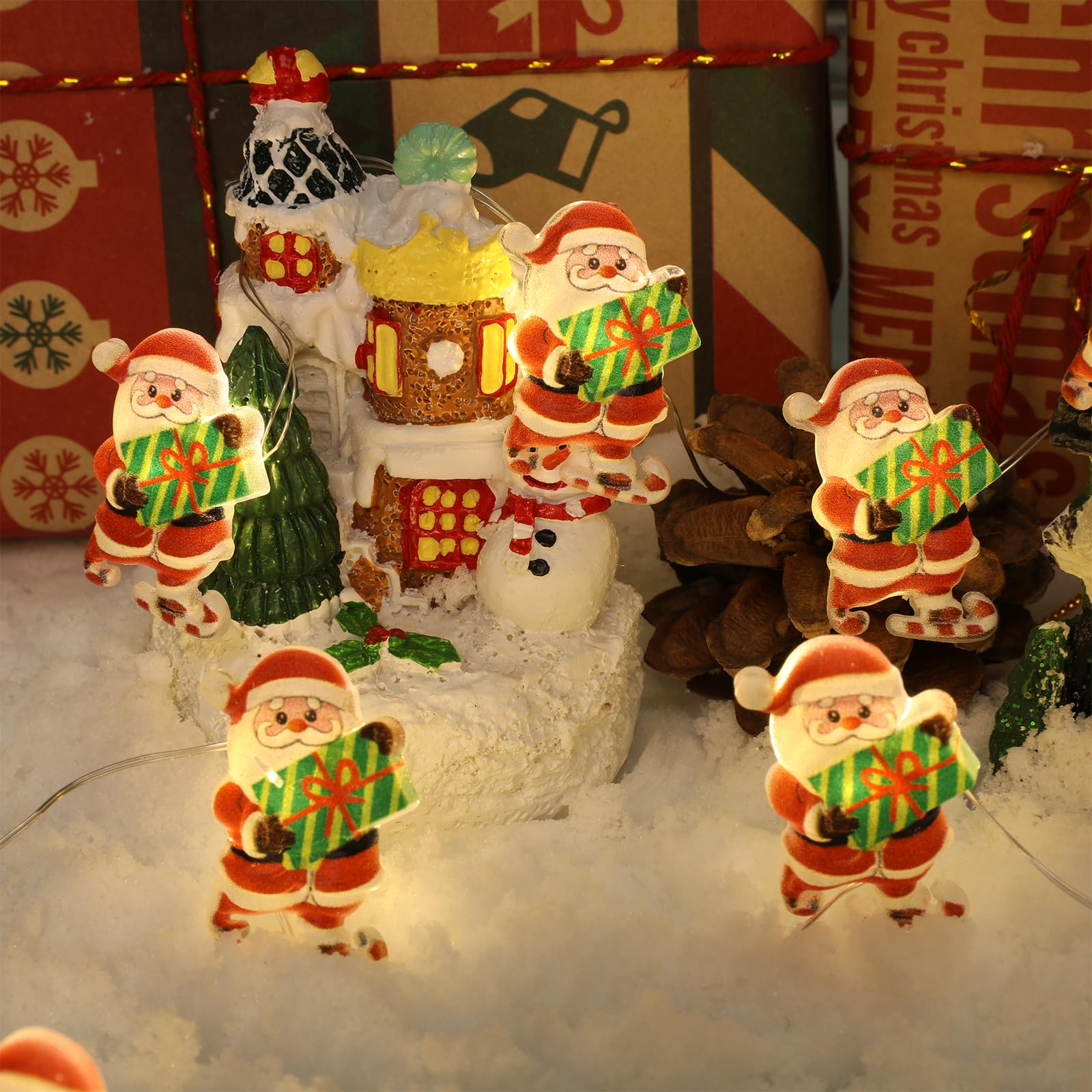 Joygoods 2 Packs Santa String Lights,7Ft 20LED Battery Operated Christmas Lights. These Santa Claus Shaped Lights are Perfect fo
