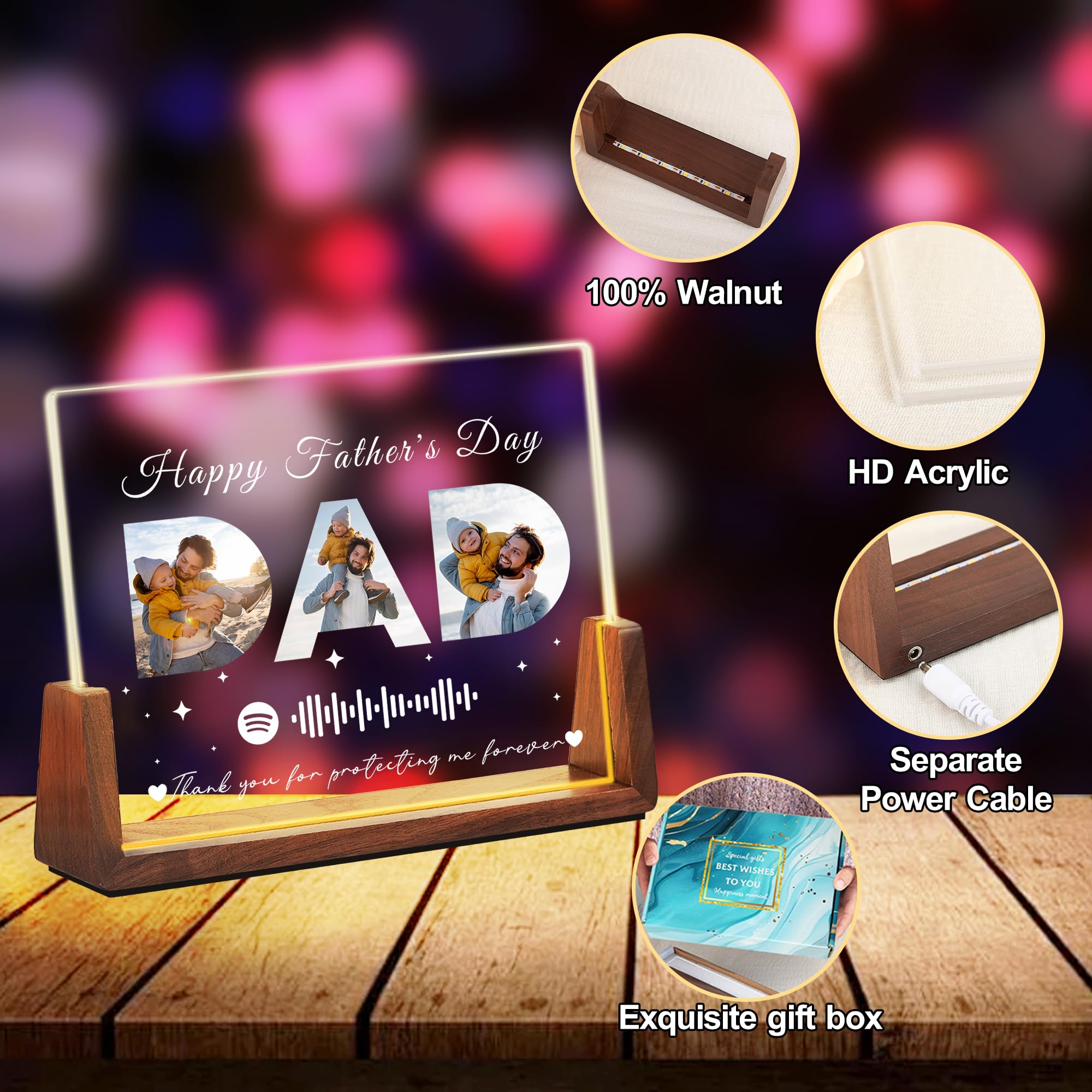 Maiwell Personalized Fathers Day Birthday Christmas Gifts For Dad Husband Custom Acrylic Spotify Plaque Light Up Picture Frame With Photo Name  Customized Dad Gifts From Daughter Son Kids Wife