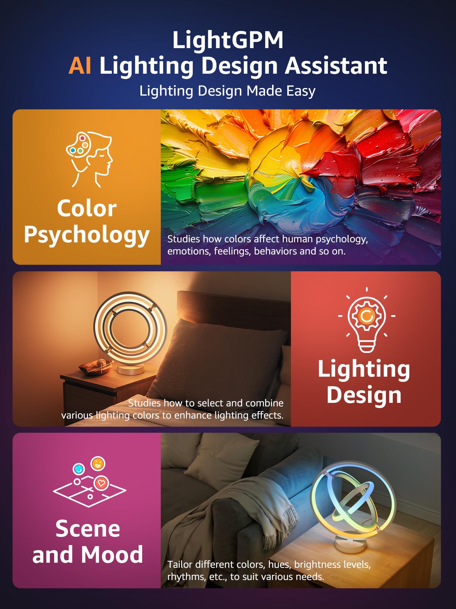 Lepro TB1 Smart Table Lamp - RGB+IC Color Changing Desk Light, Alexa/Google Compatible, Silver