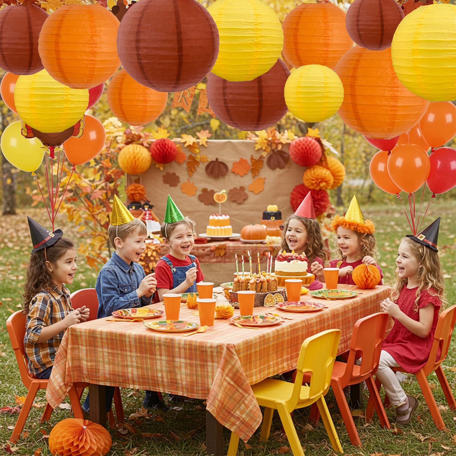 Beishida 12Pcs Fall Orange Paper Lanterns Decorative Yellow Orange Brown Hanging Round Paper Lanterns Lamp For Thanksgiving Harvest Fall Wedding Autumn Birthday Decor Outdoor Party Decoration