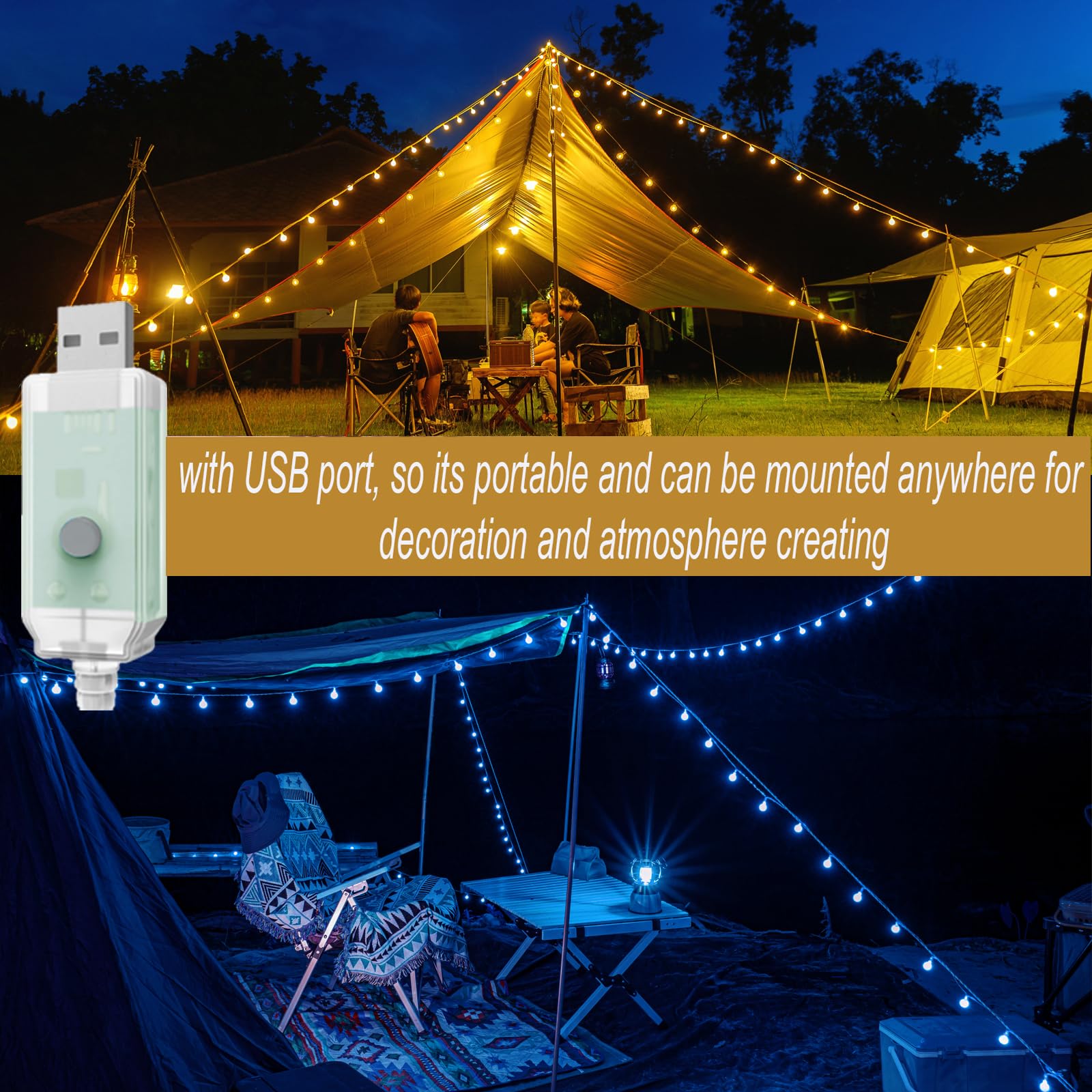 Mocalido 50ft Color Changing Globe String Lights - 75 LED USB Powered Fairy Lights for Bedroom & Camping Decor