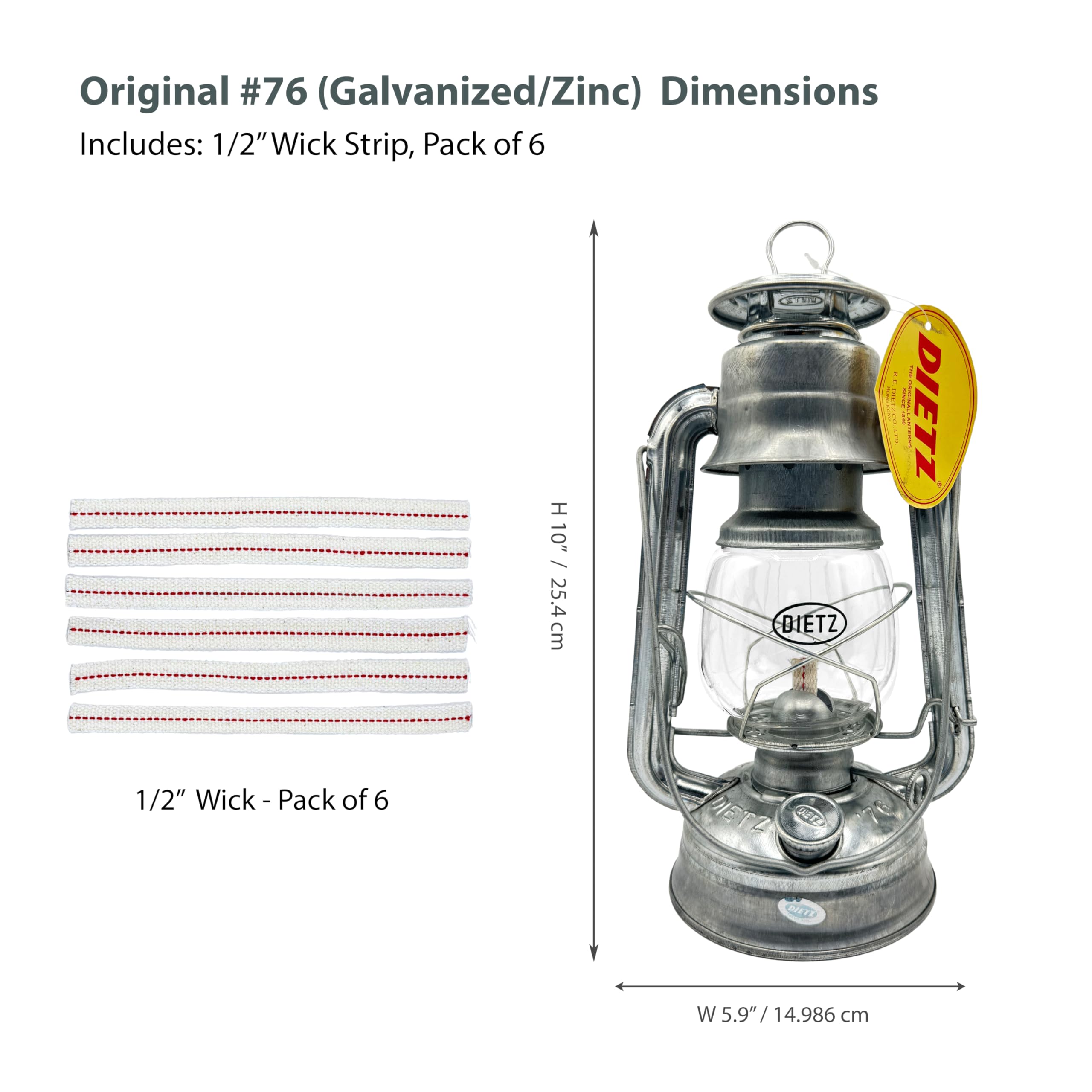 LIGHT OF MINE Galvanized Oil Lantern, Model LOM-LAMP-76, Multicolor, Includes 1/2in Replacement Wick Strips