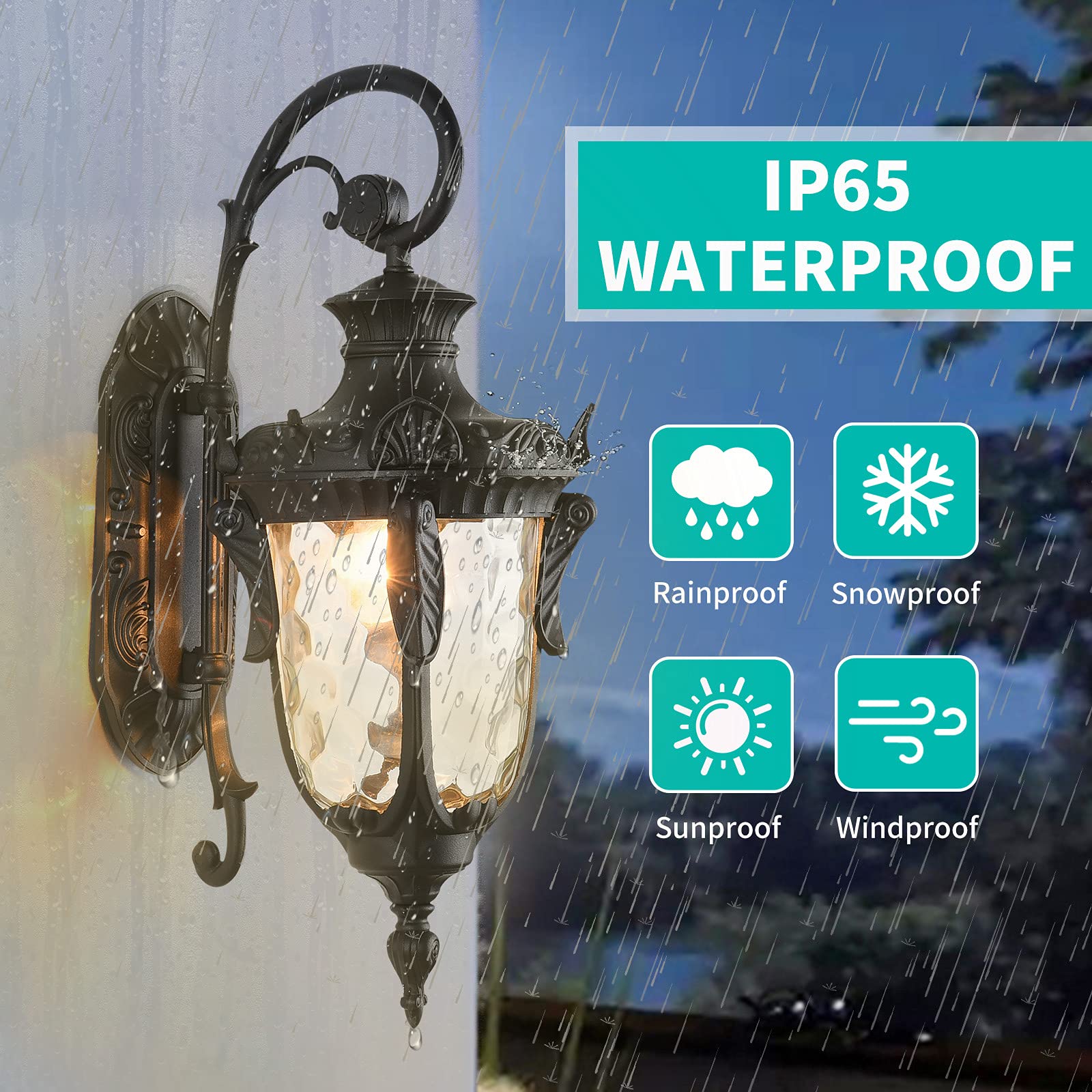 Lonedruid Black Outdoor Wall Light 20.47&quot; H Waterproof Sconce With Hammered Glass Shade