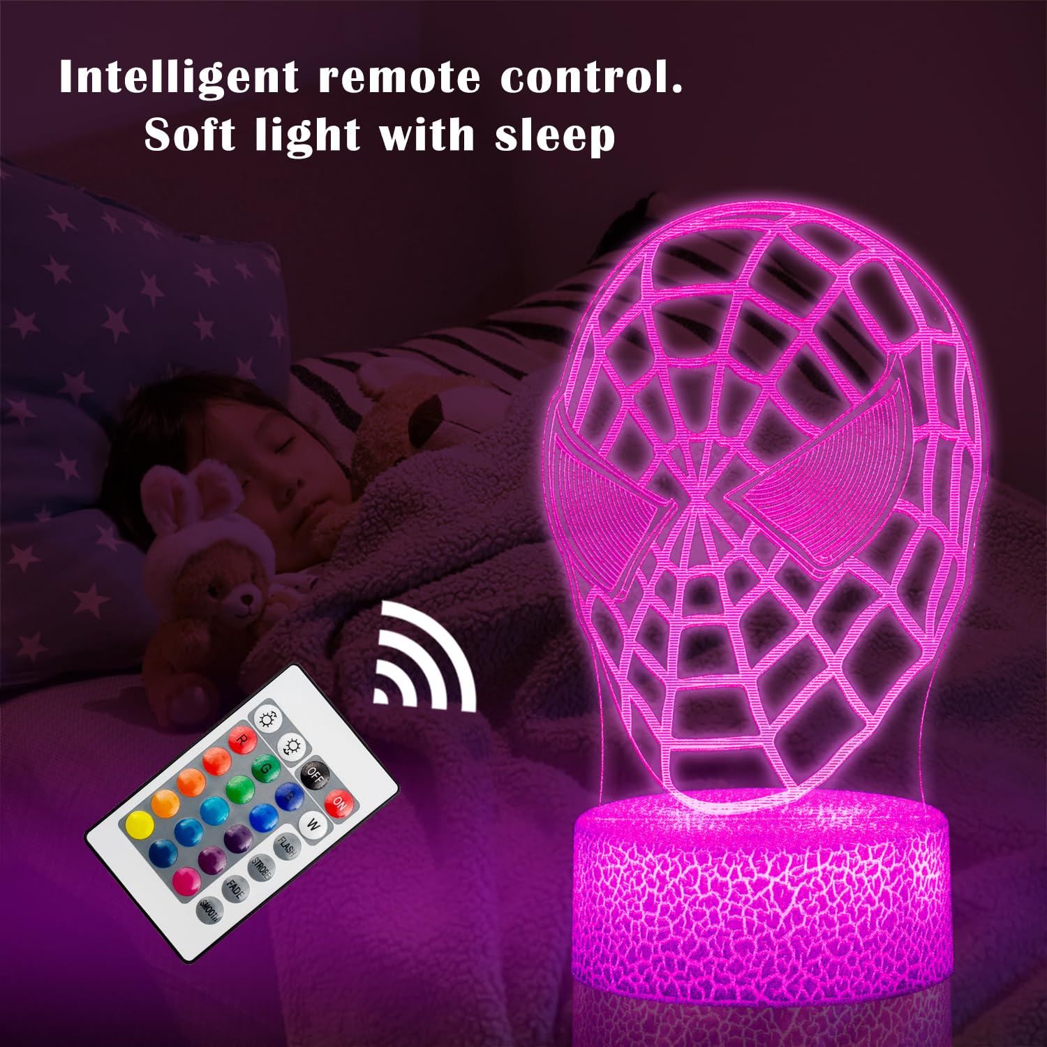 Gooddeyun Kids Toys 3D Night Light Superhero Christmas Gift Birthday 3D Illusion Lamp For Kid Girl Boy Room Decor  16 Colors Remote Control